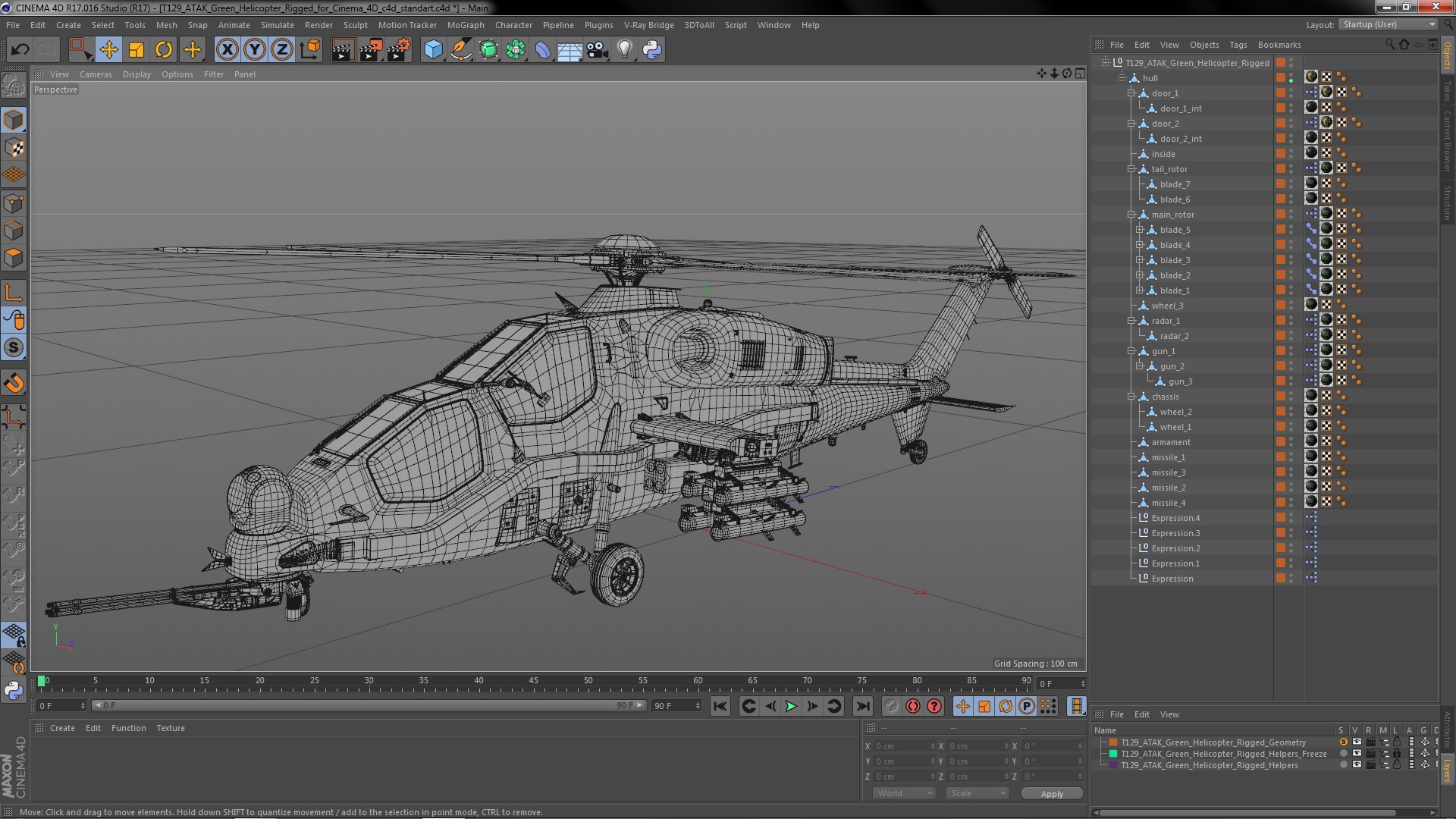 T129 ATAK Green Helicopter Rigged for Cinema 4D 3D