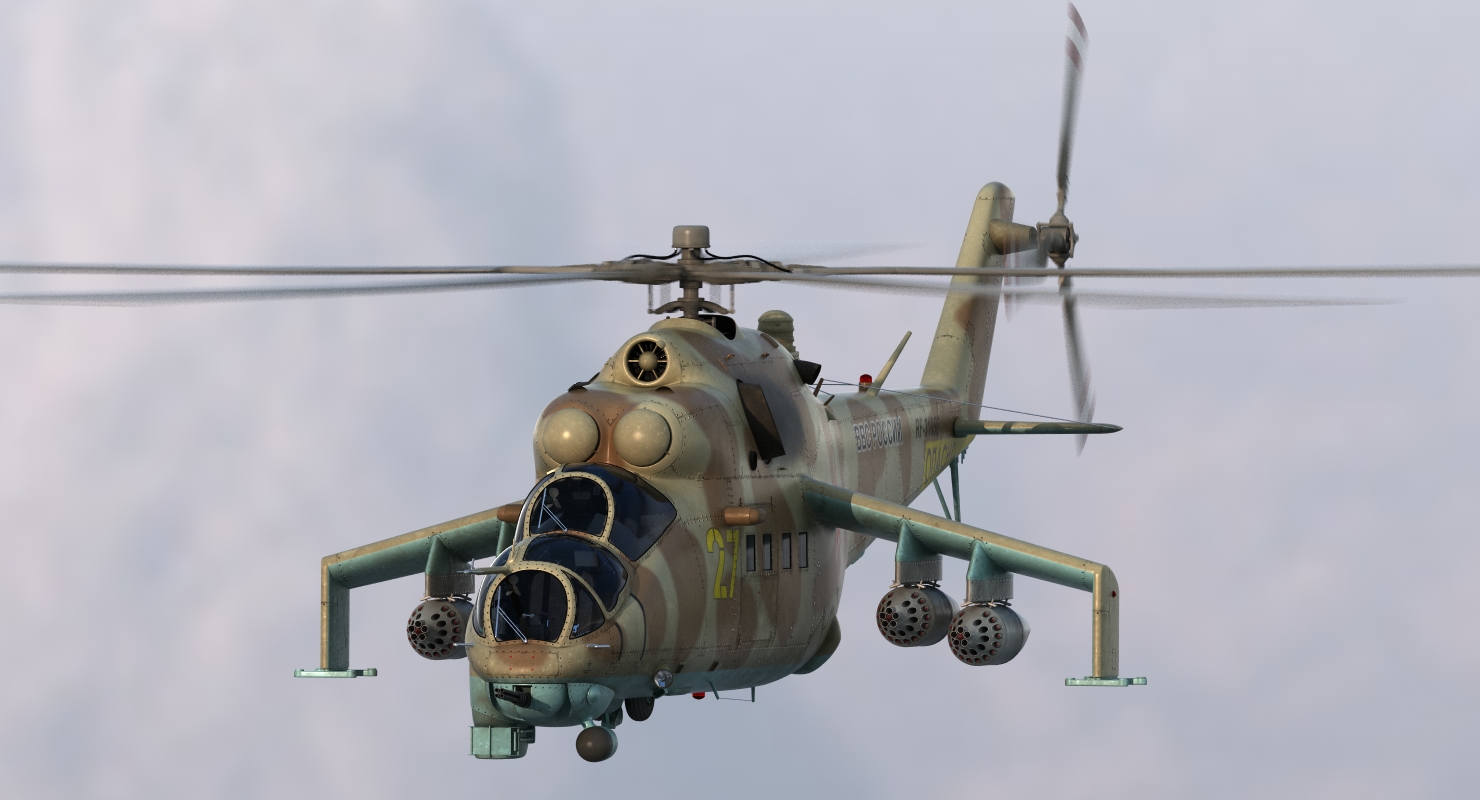 3D model Russian Attack Helicopter Mil Mi 24B Rigged 2