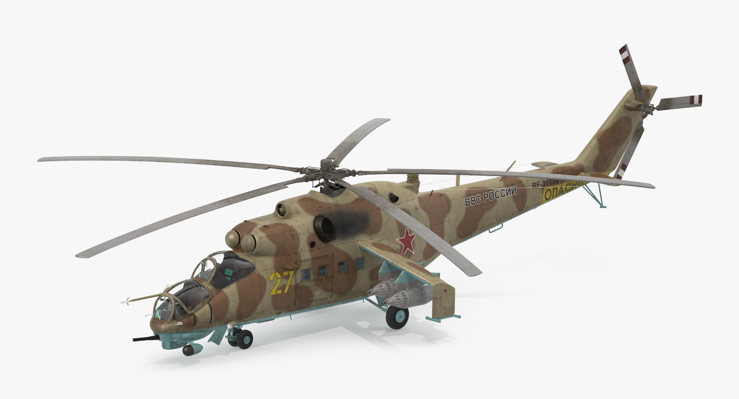 3D model Russian Attack Helicopter Mil Mi 24B Rigged 2