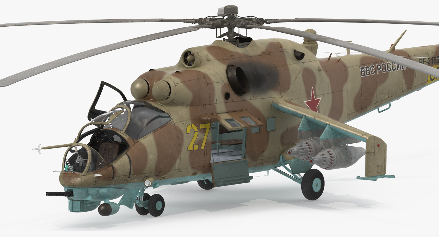 3D model Russian Attack Helicopter Mil Mi 24B Rigged 2