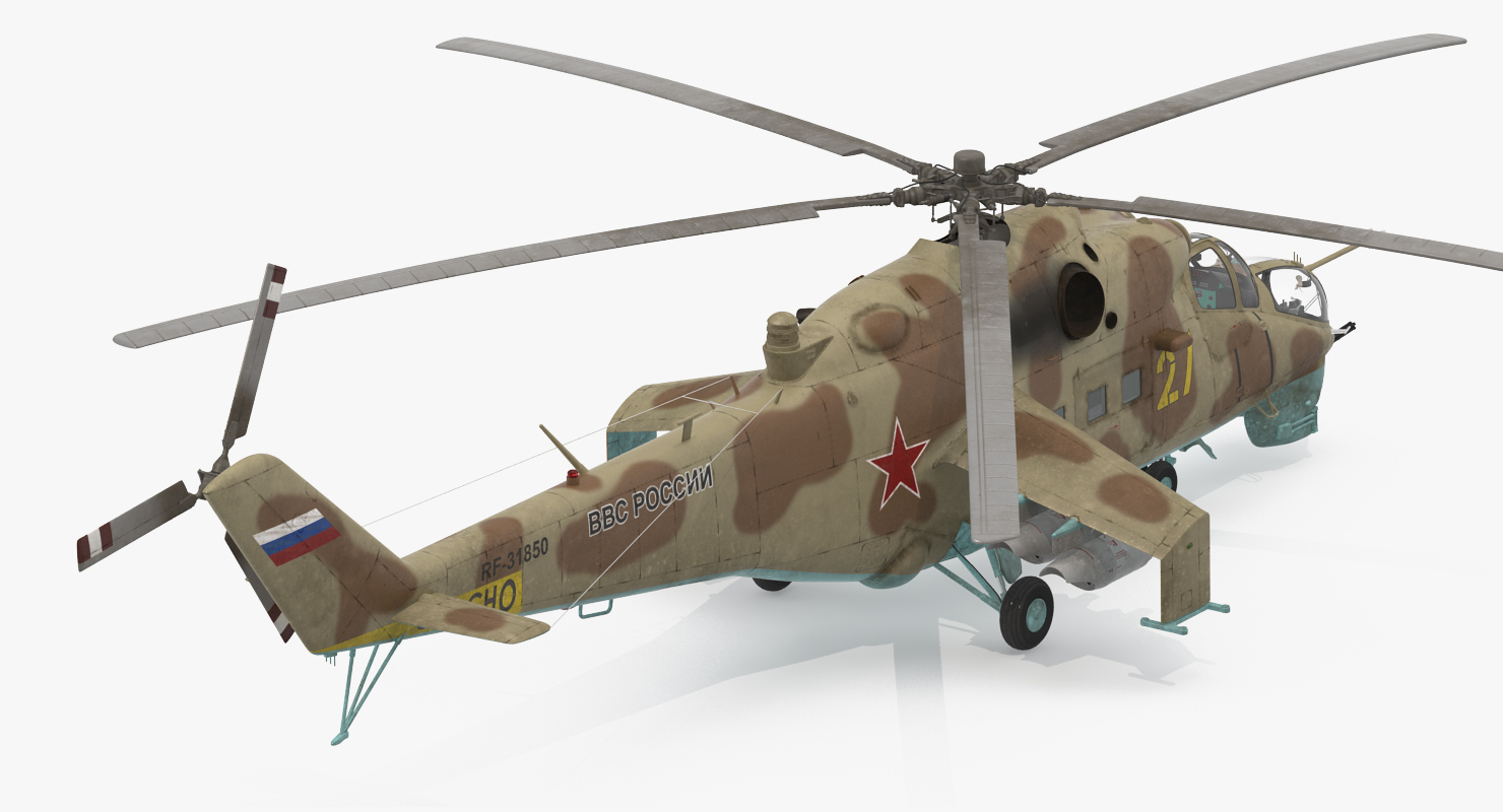 3D model Russian Attack Helicopter Mil Mi 24B Rigged 2