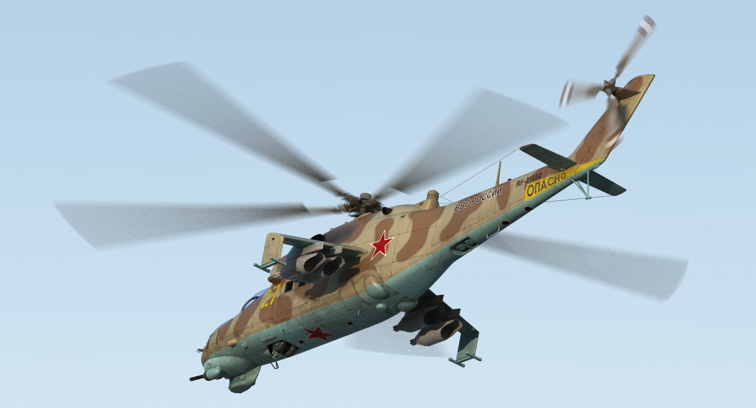 3D model Russian Attack Helicopter Mil Mi 24B Rigged 2