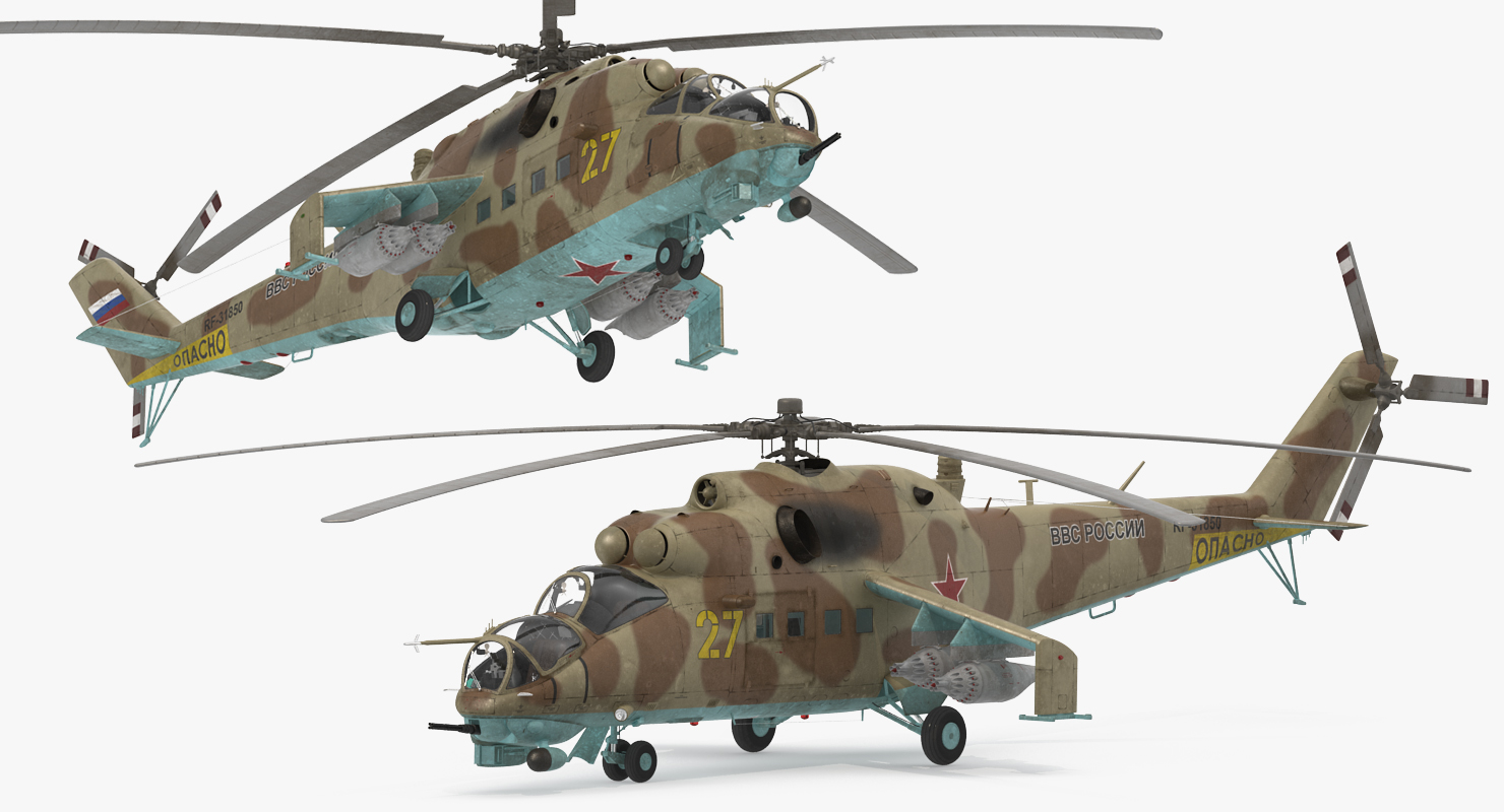 3D model Russian Attack Helicopter Mil Mi 24B Rigged 2