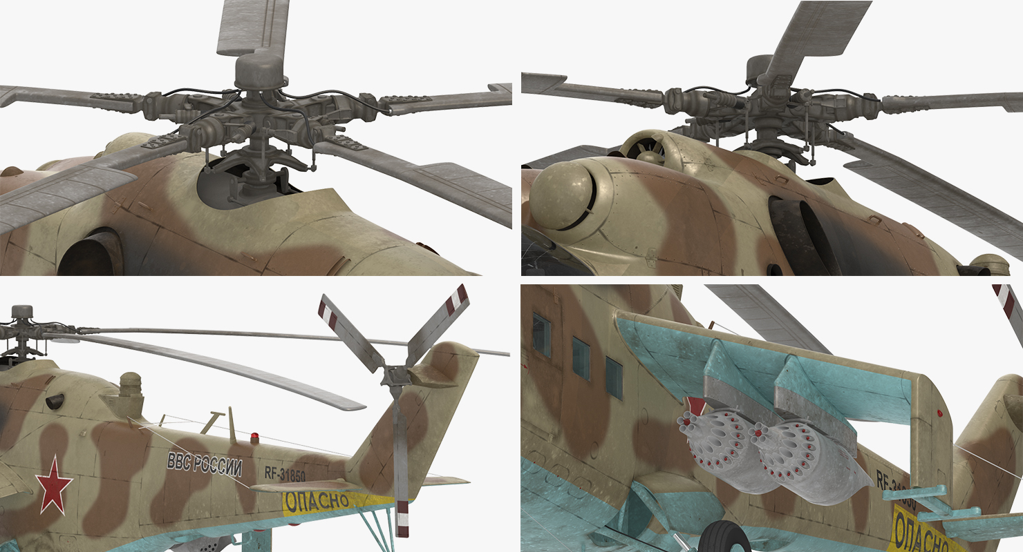 3D model Russian Attack Helicopter Mil Mi 24B Rigged 2