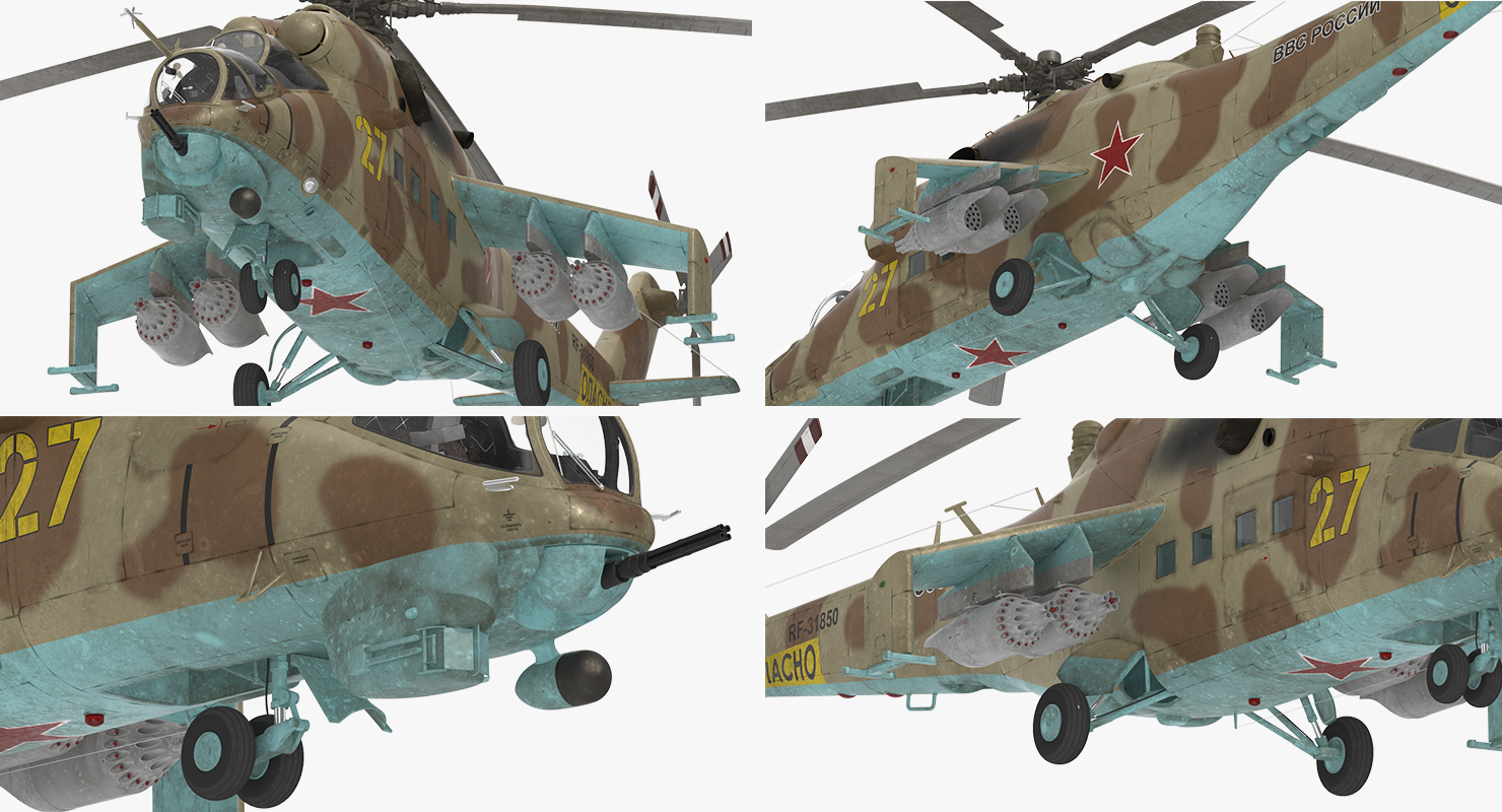 3D model Russian Attack Helicopter Mil Mi 24B Rigged 2