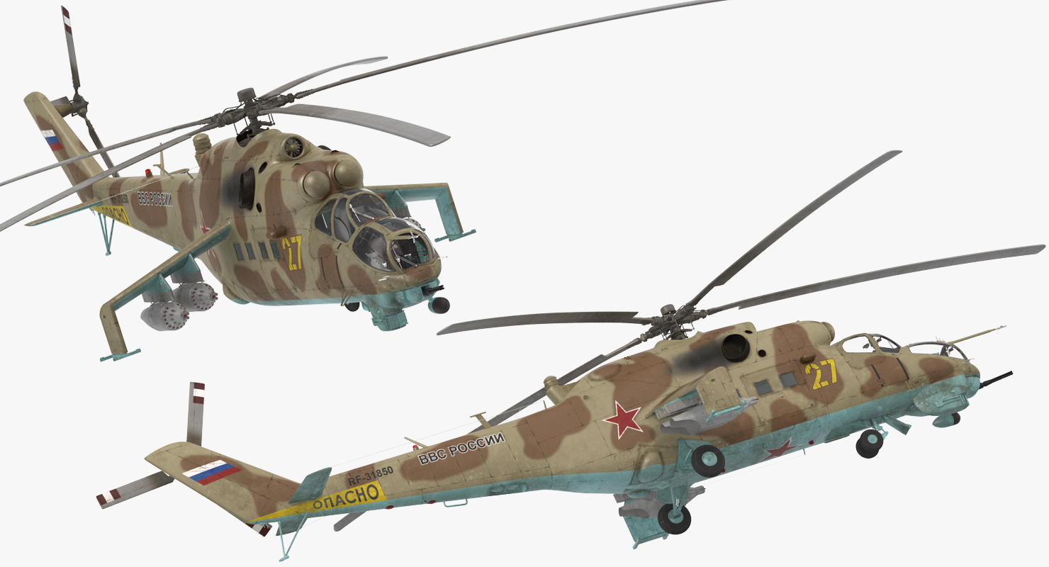 3D model Russian Attack Helicopter Mil Mi 24B Rigged 2