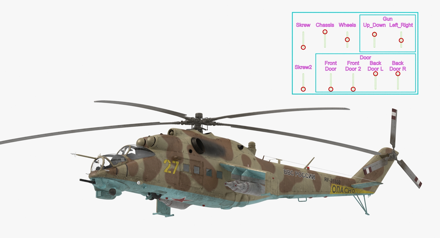 3D model Russian Attack Helicopter Mil Mi 24B Rigged 2