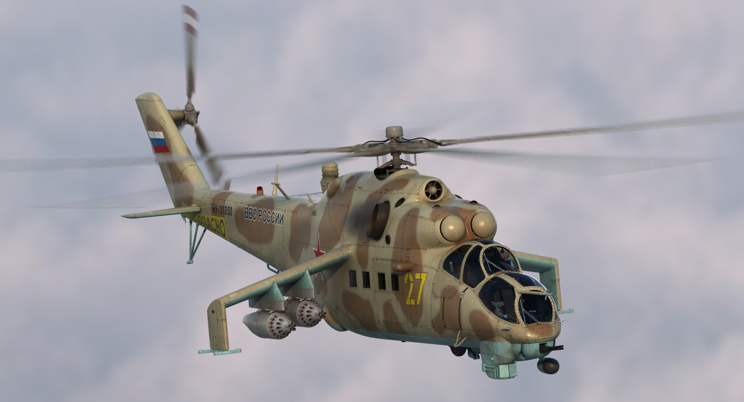 3D model Russian Attack Helicopter Mil Mi 24B Rigged 2