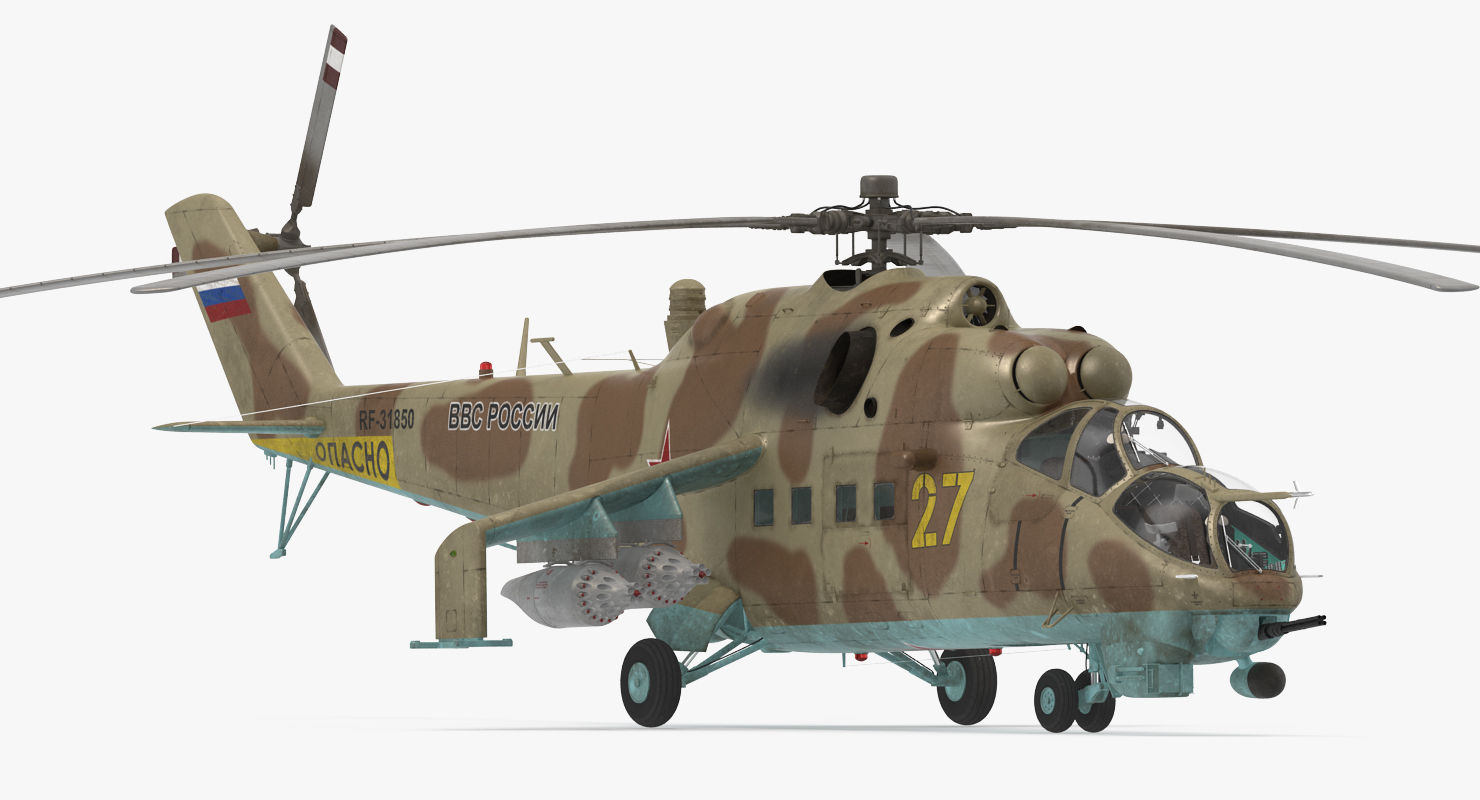 3D model Russian Attack Helicopter Mil Mi 24B Rigged 2