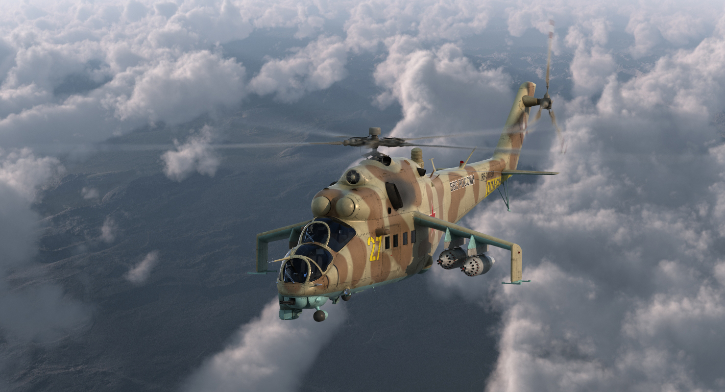 3D model Russian Attack Helicopter Mil Mi 24B Rigged 2