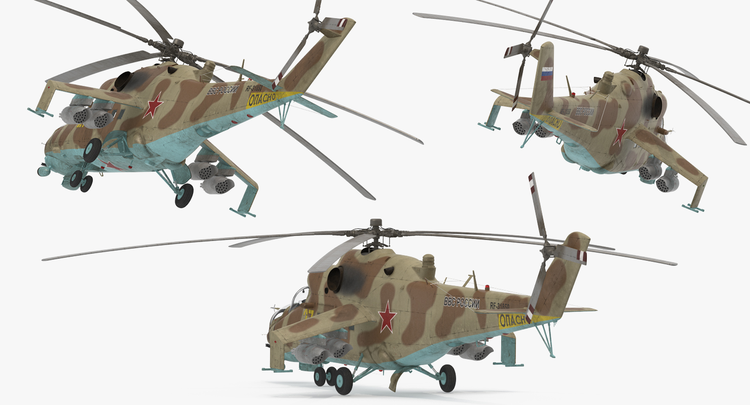 3D model Russian Attack Helicopter Mil Mi 24B Rigged 2