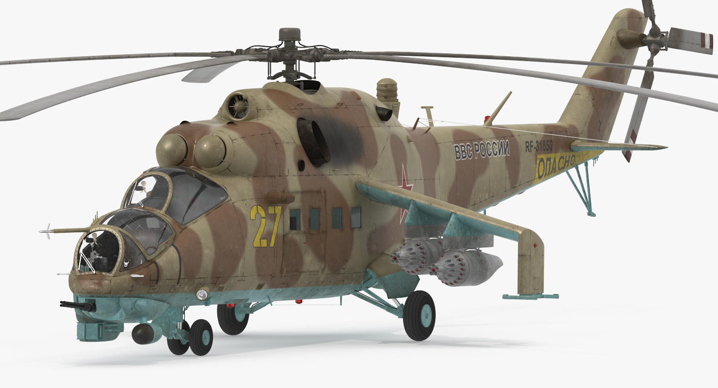 3D model Russian Attack Helicopter Mil Mi 24B Rigged 2