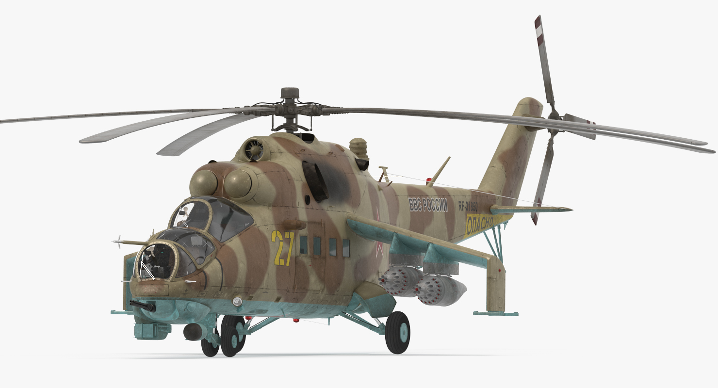 3D model Russian Attack Helicopter Mil Mi 24B Rigged 2