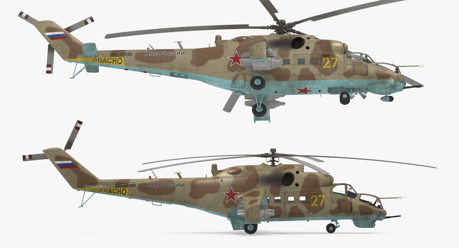 3D model Russian Attack Helicopter Mil Mi 24B Rigged 2