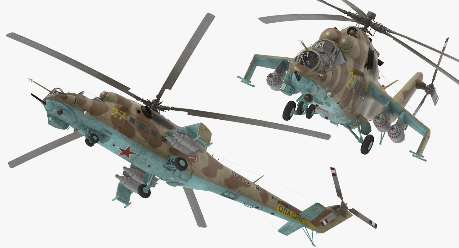 3D model Russian Attack Helicopter Mil Mi 24B Rigged 2