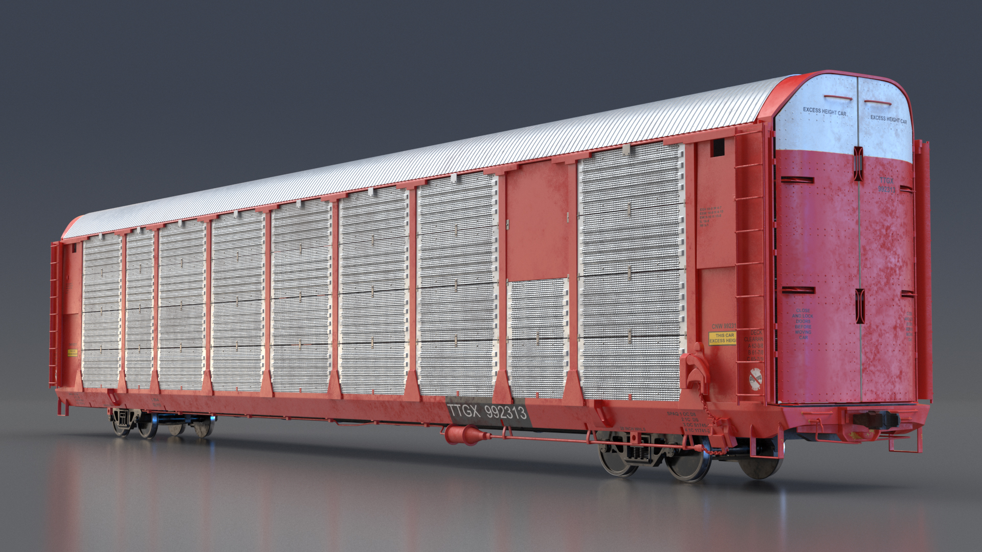 3D model Generic Tri Level Autorack Train Car Red