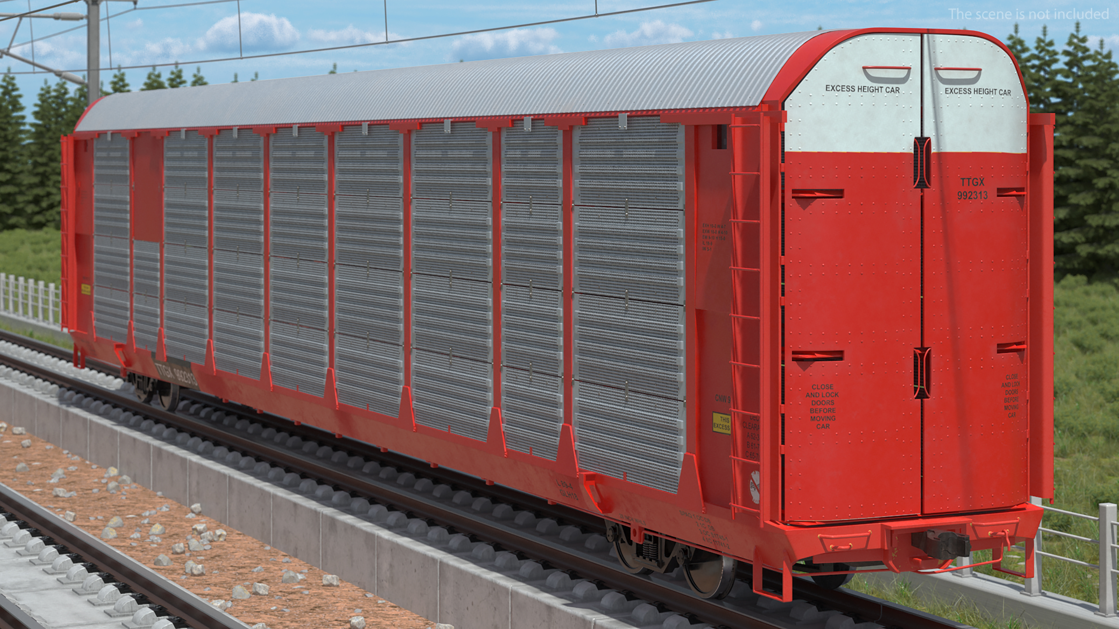 3D model Generic Tri Level Autorack Train Car Red