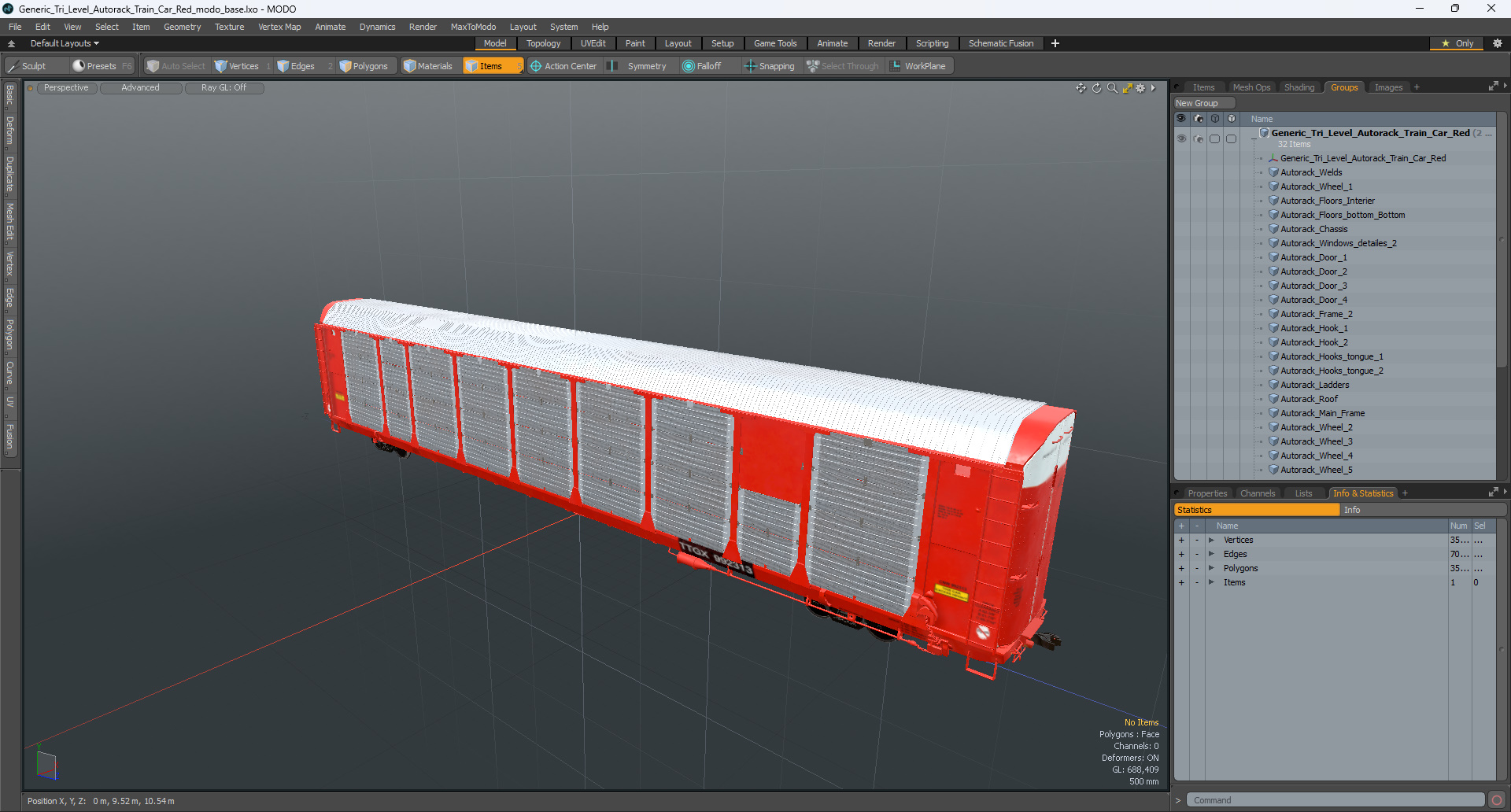 3D model Generic Tri Level Autorack Train Car Red