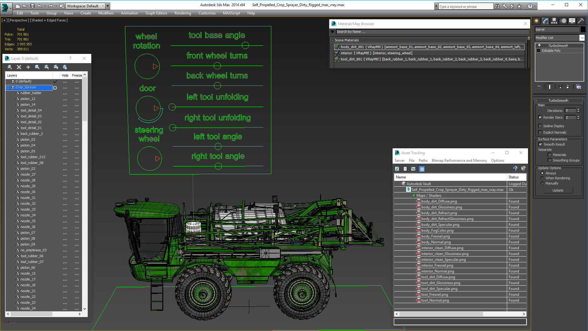 3D model Self Propelled Crop Sprayer Dirty Rigged