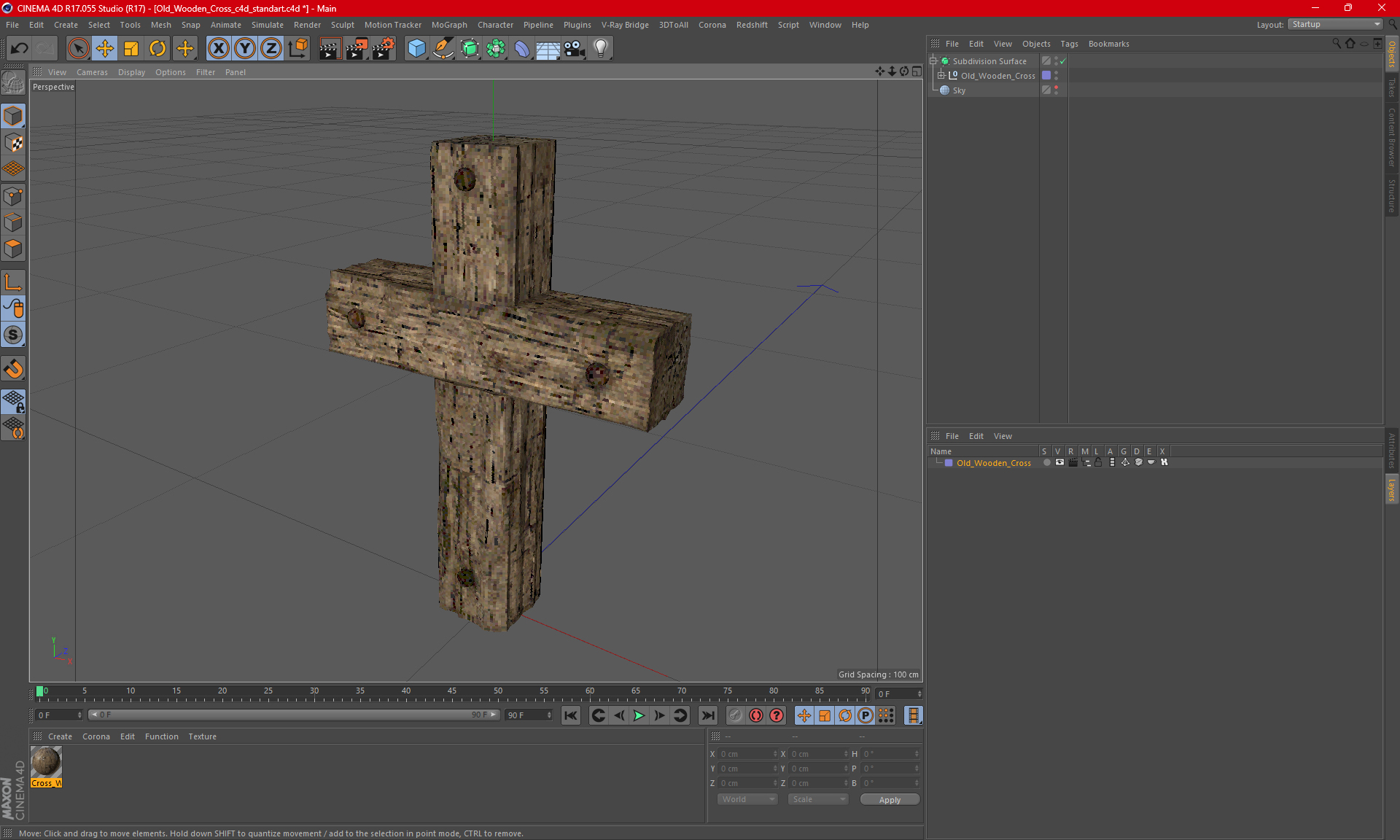 3D Old Wooden Cross