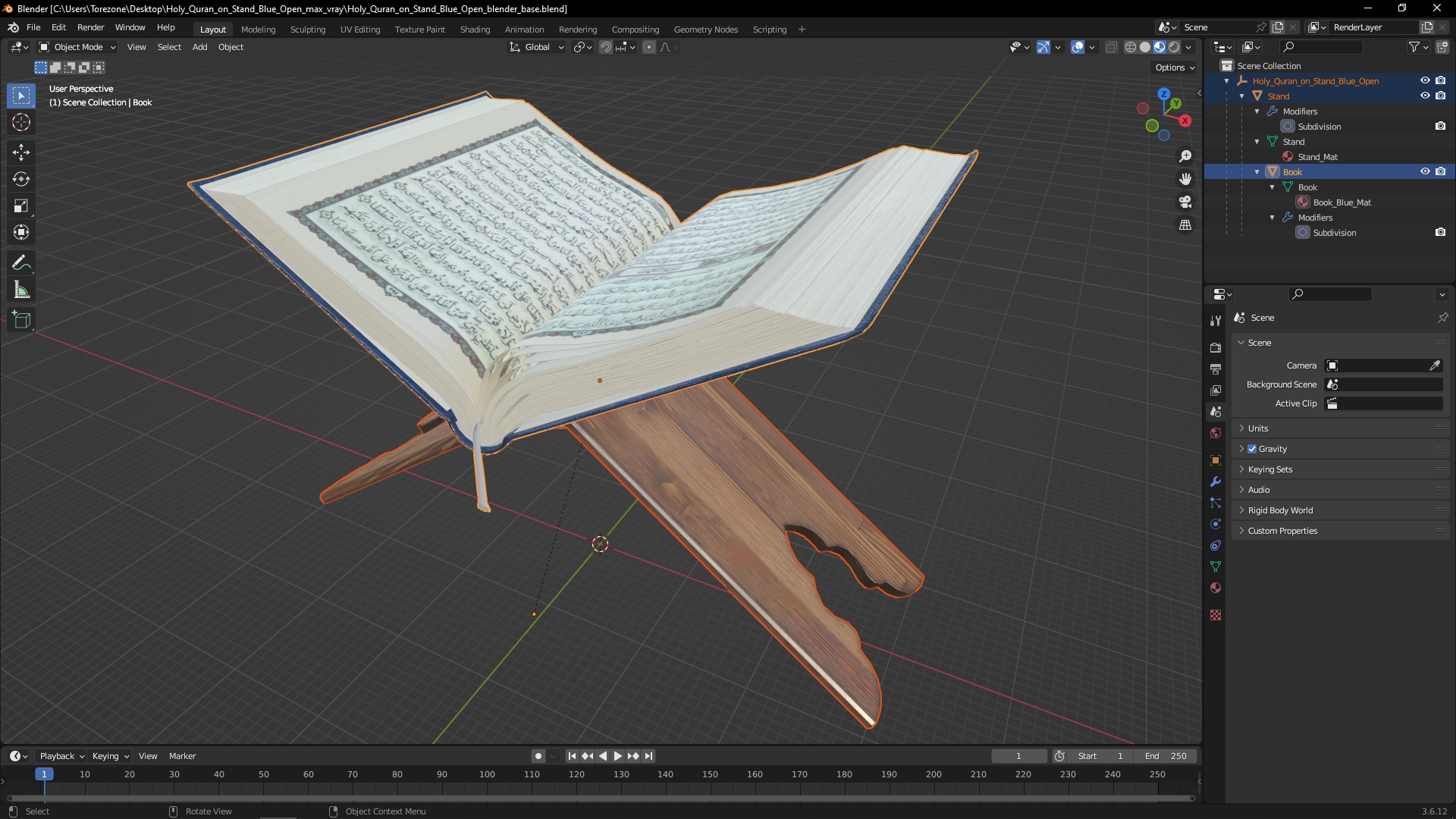 Holy Quran on Stand Blue Open 3D model