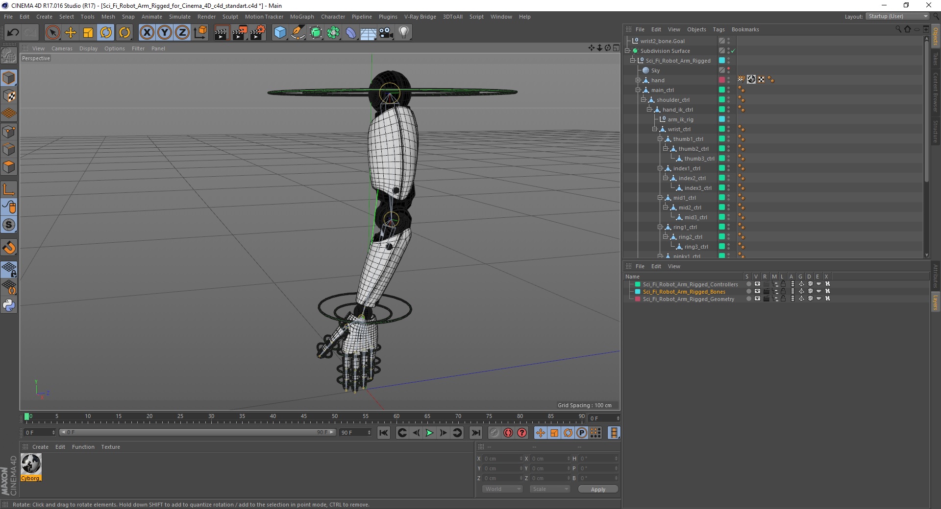 Sci Fi Robot Arm Rigged for Cinema 4D 3D