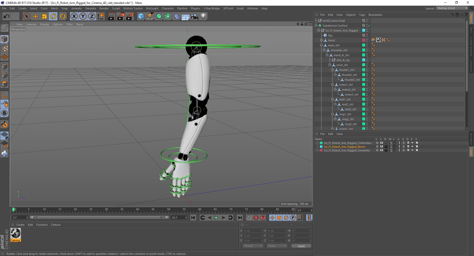 Sci Fi Robot Arm Rigged for Cinema 4D 3D