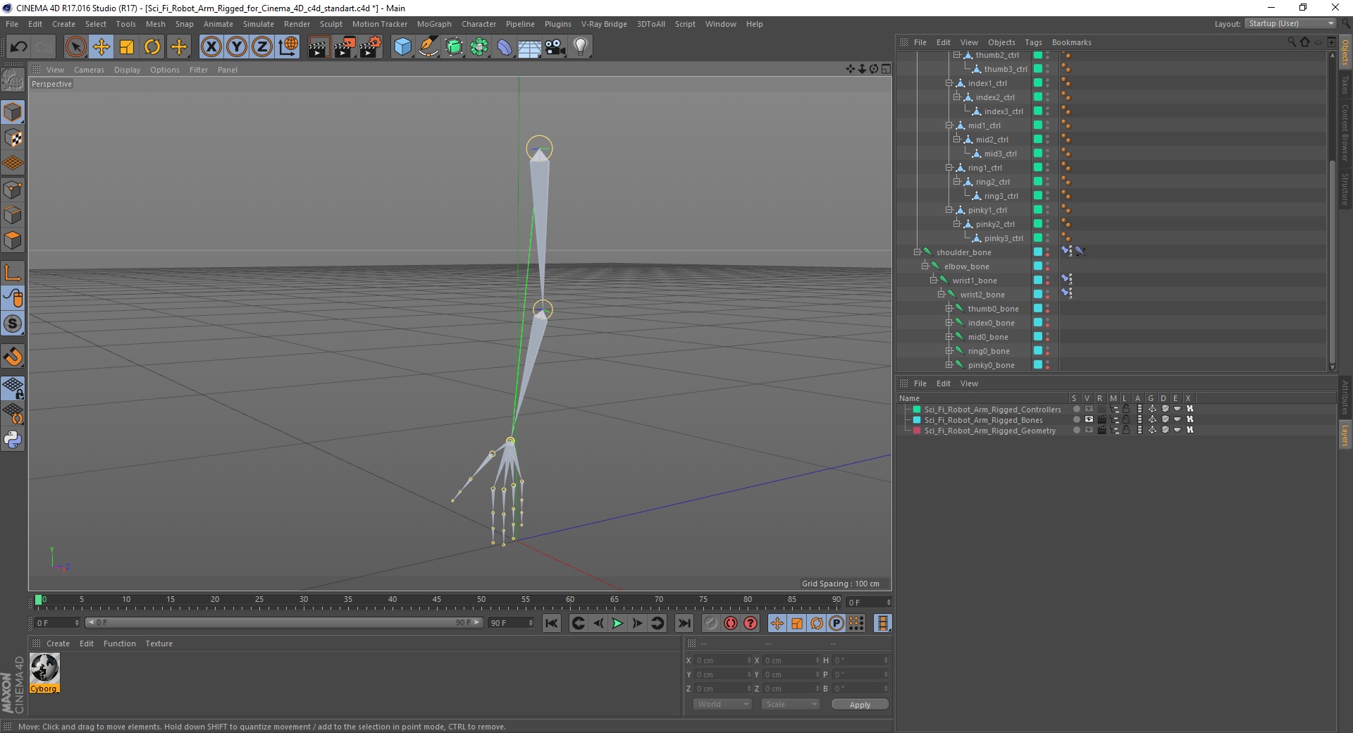 Sci Fi Robot Arm Rigged for Cinema 4D 3D