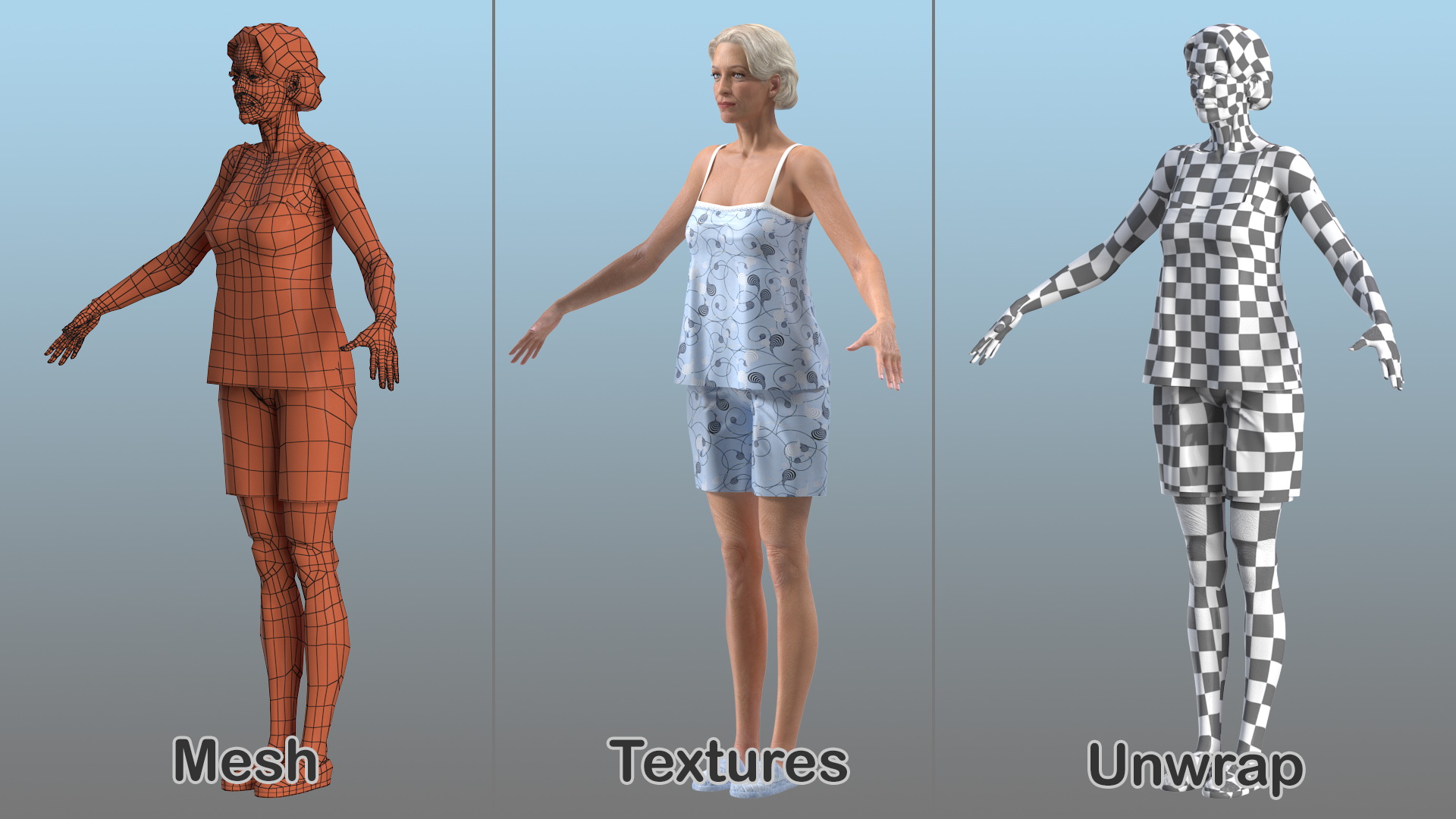 3D model Elderly Woman in Pijama Rigged