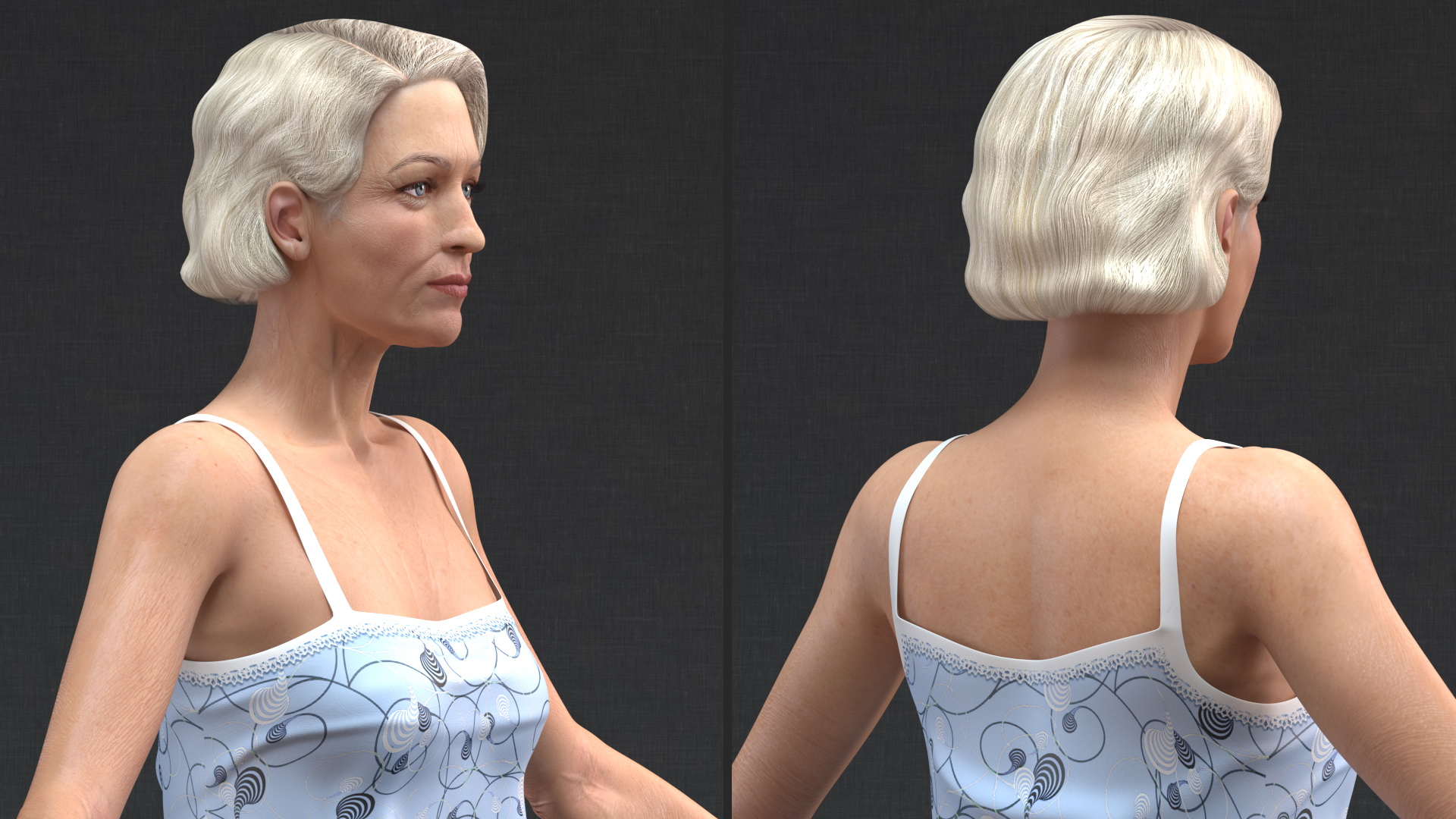 3D model Elderly Woman in Pijama Rigged