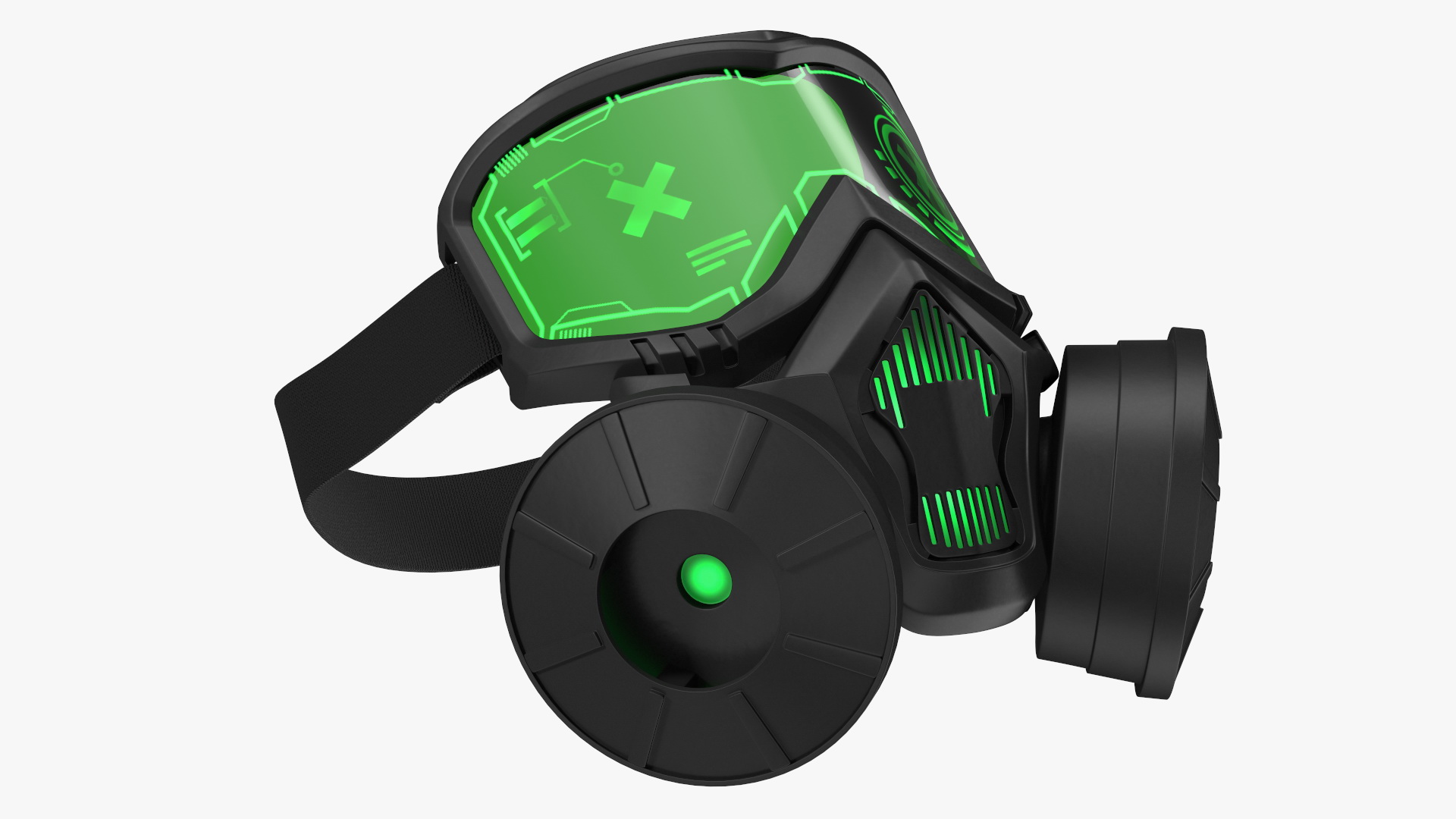 3D Futuristic Green Neon Gas Mask on Mannequin Head model