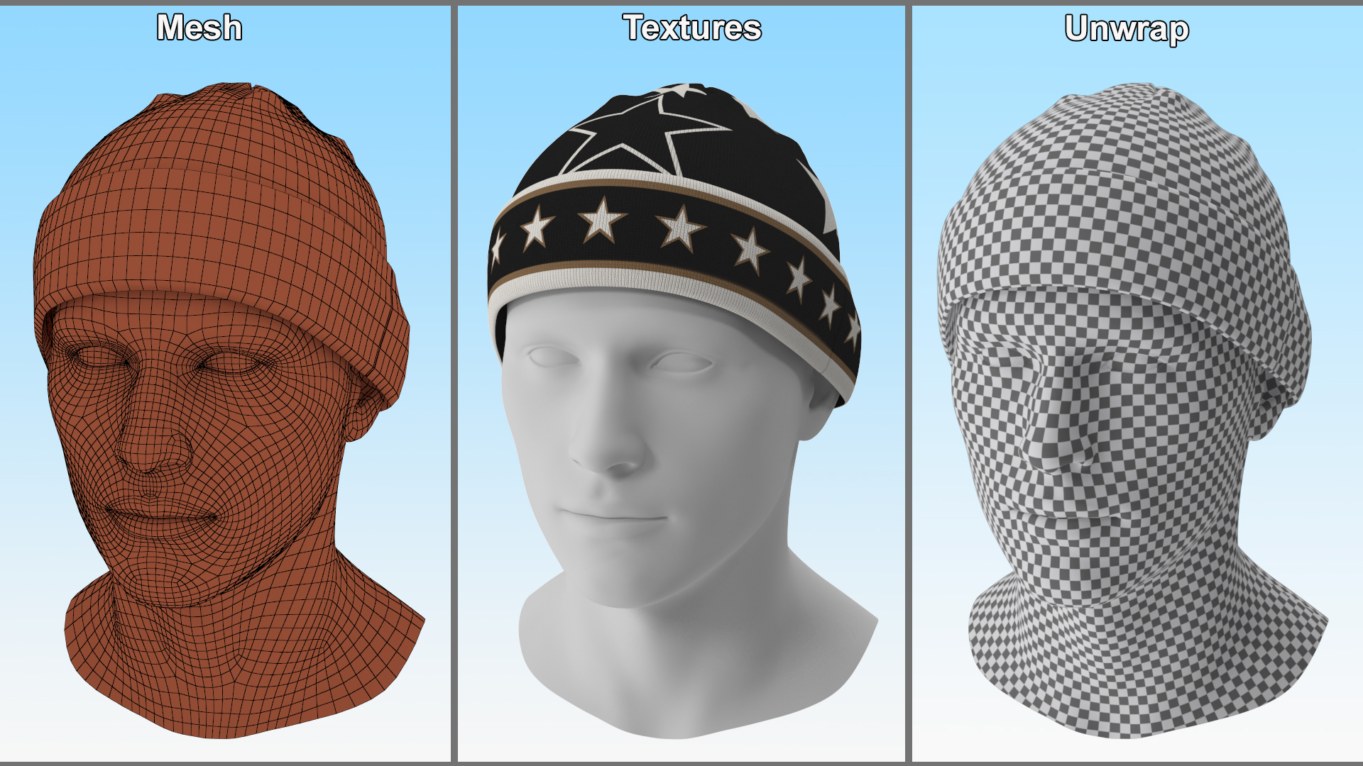 3D model Mens Patterned Winter Beanie Hat on Mannequin