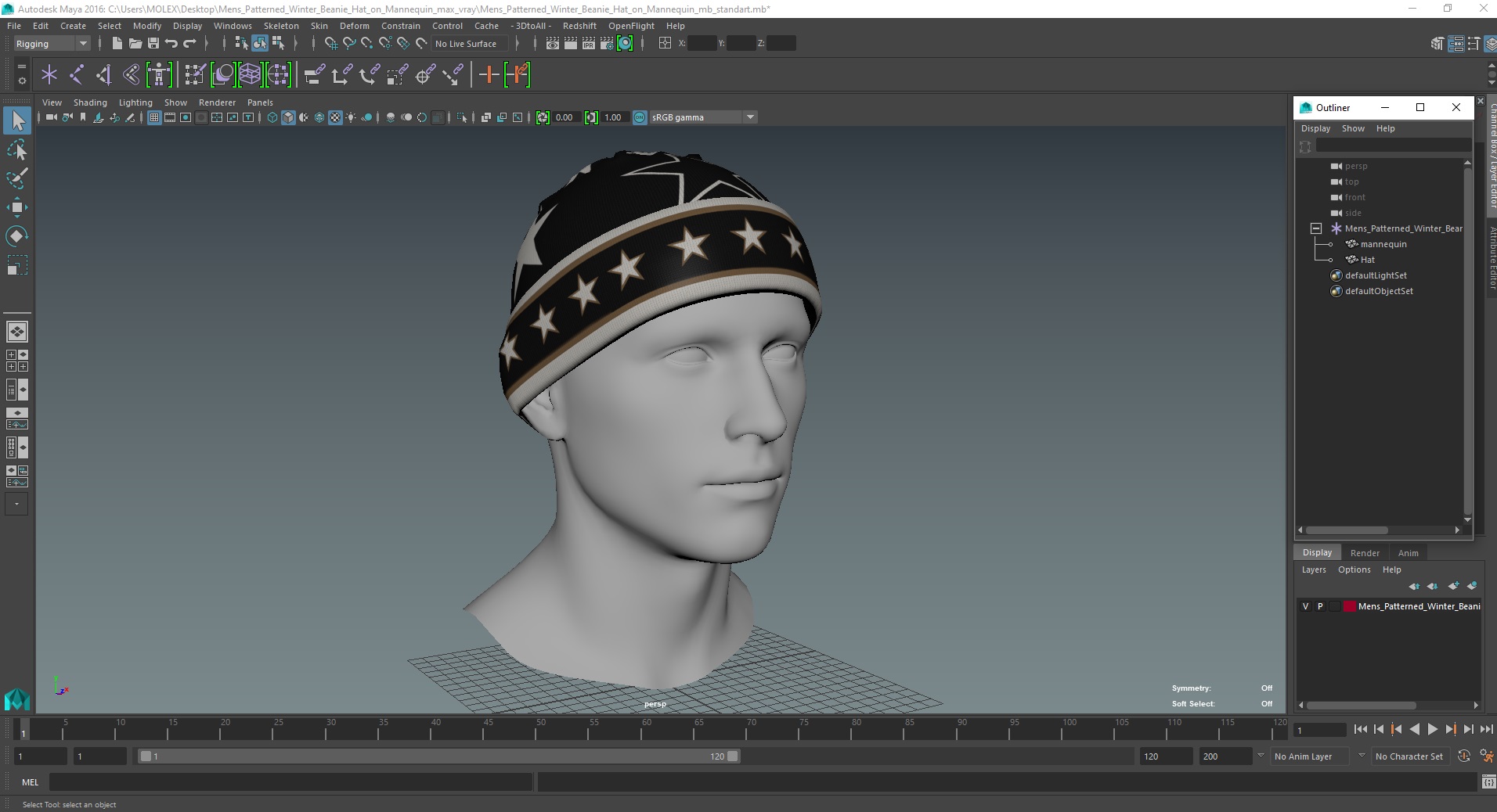 3D model Mens Patterned Winter Beanie Hat on Mannequin