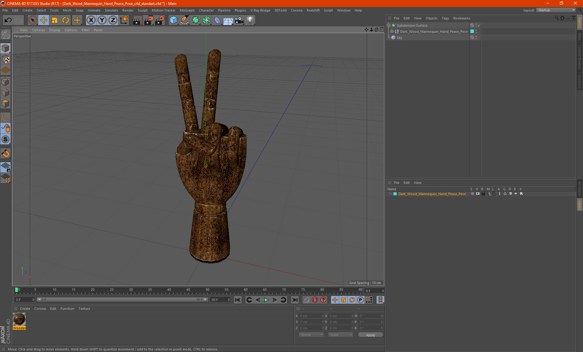 3D model Dark Wood Mannequin Hand Peace Pose