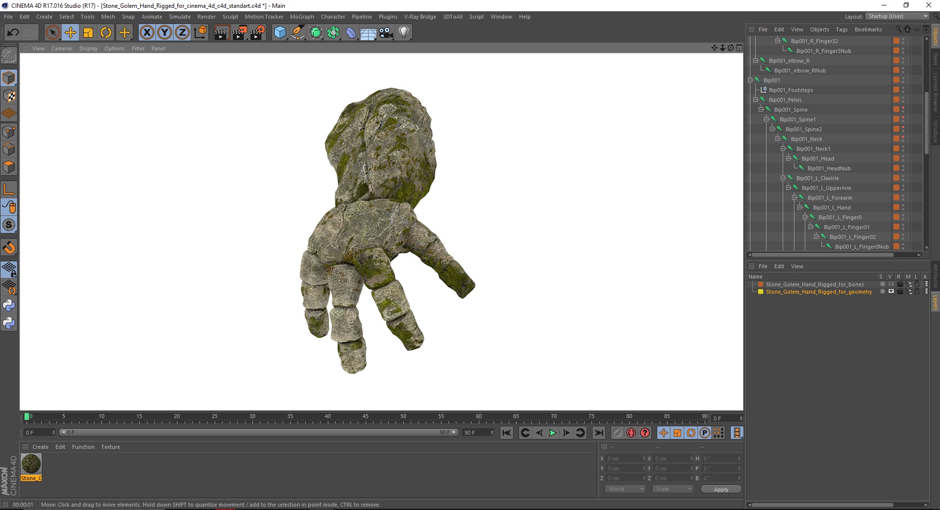 Stone Golem Hand Rigged for Cinema 4D 3D