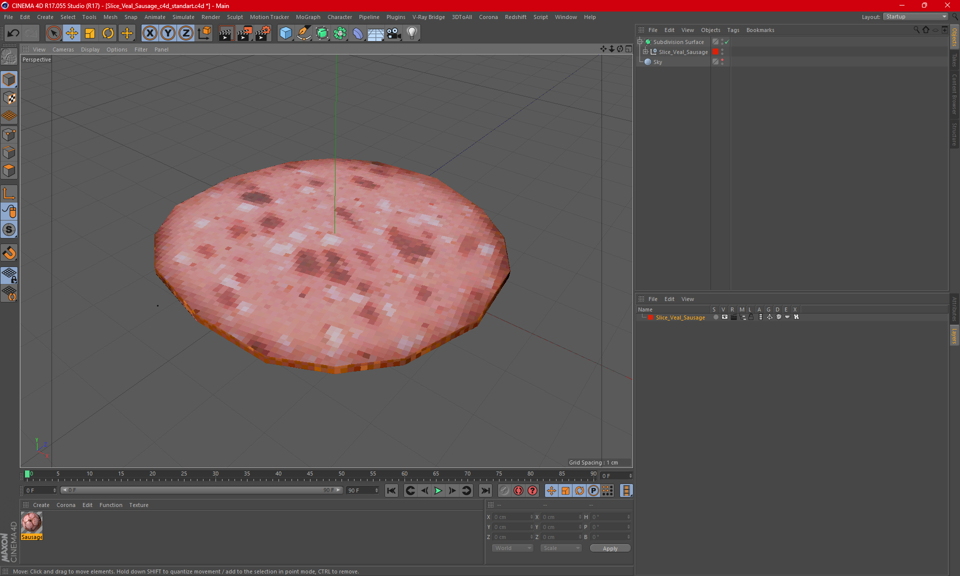 3D Slice Veal Sausage model