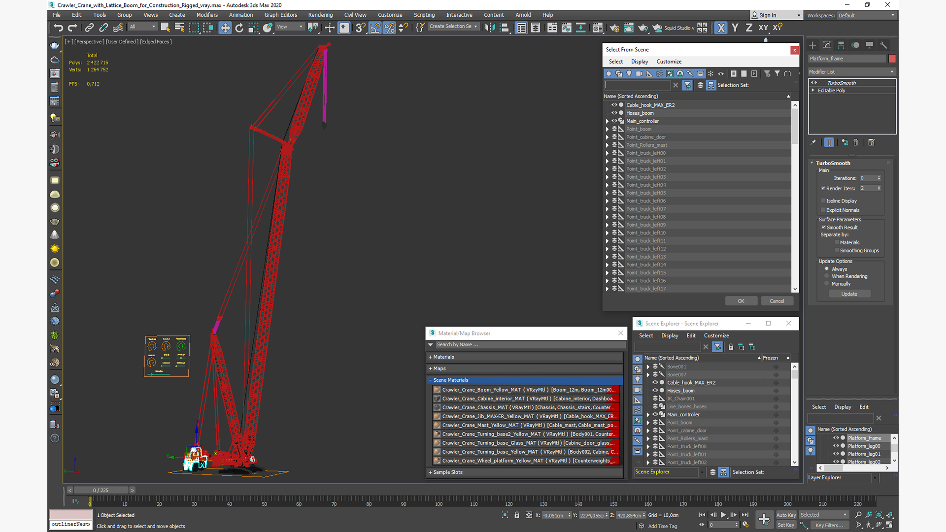 3D model Crawler Crane with Lattice Boom for Construction Rigged