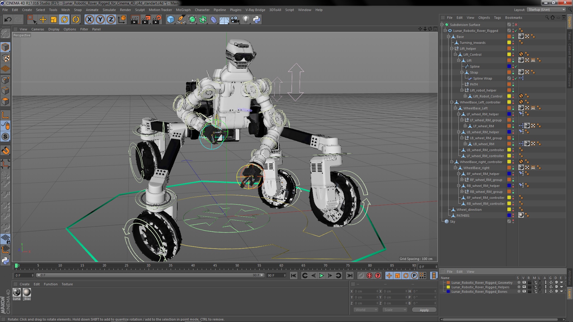 3D model Lunar Robotic Rover Rigged for Cinema 4D