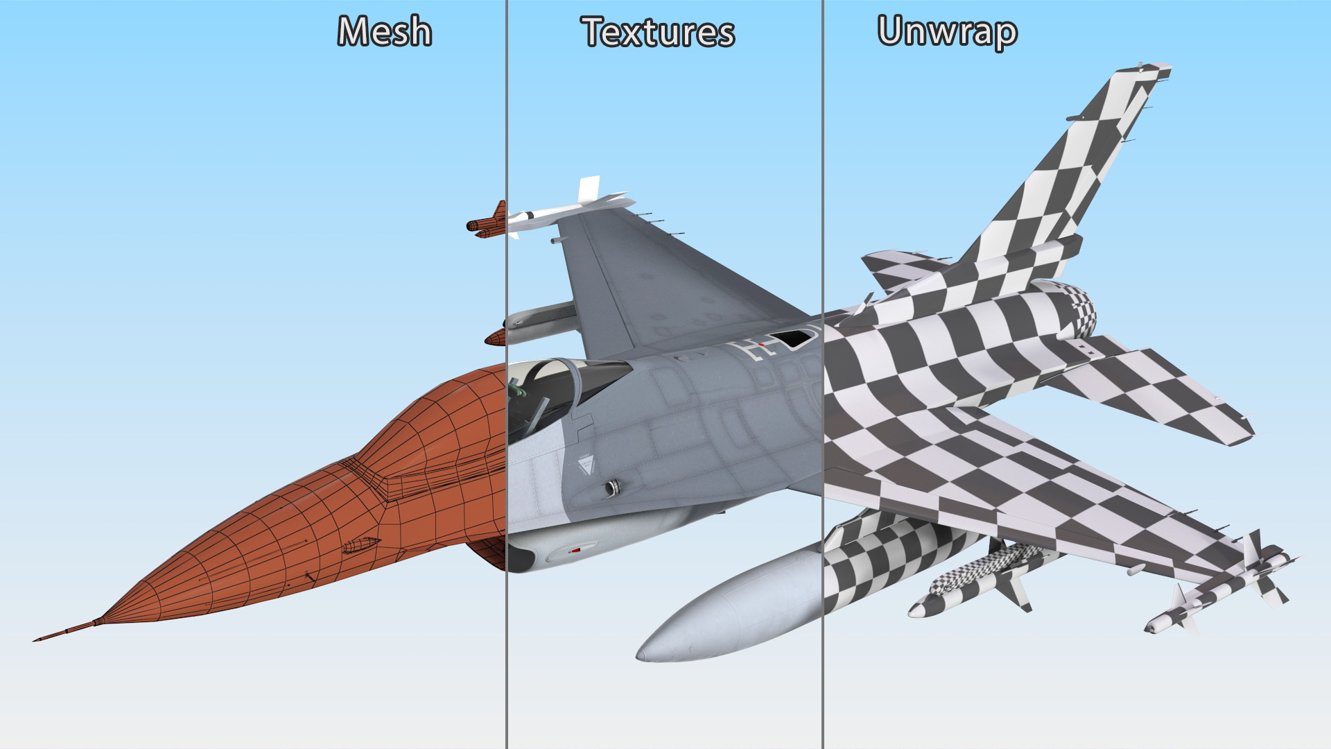 Fighter F-16 with Missile Launcher LAU-129 Rigged 3D model