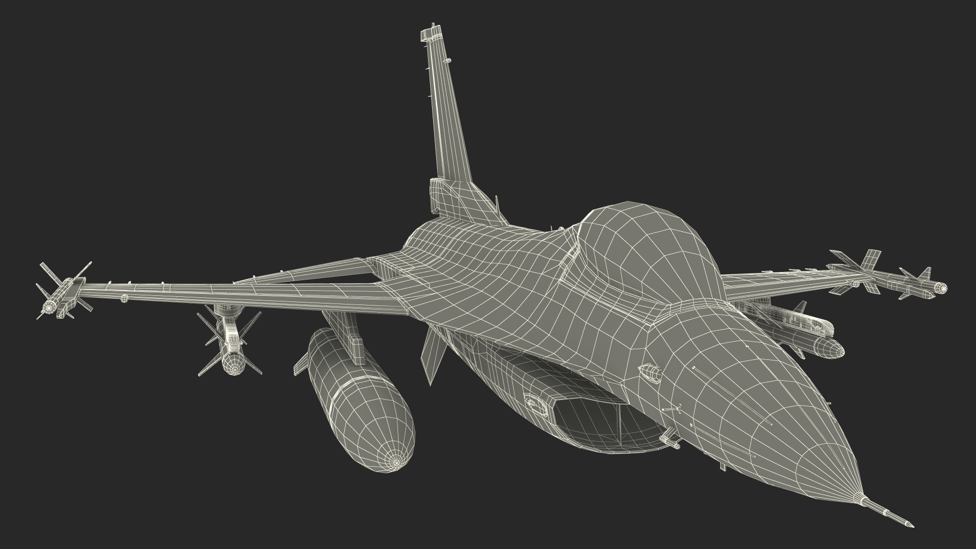 Fighter F-16 with Missile Launcher LAU-129 Rigged 3D model