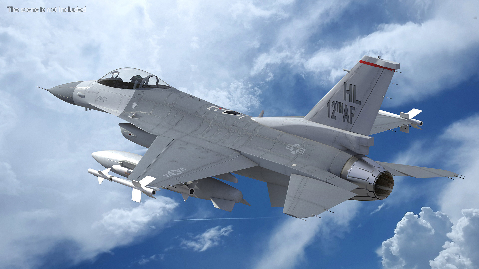 Fighter F-16 with Missile Launcher LAU-129 Rigged 3D model