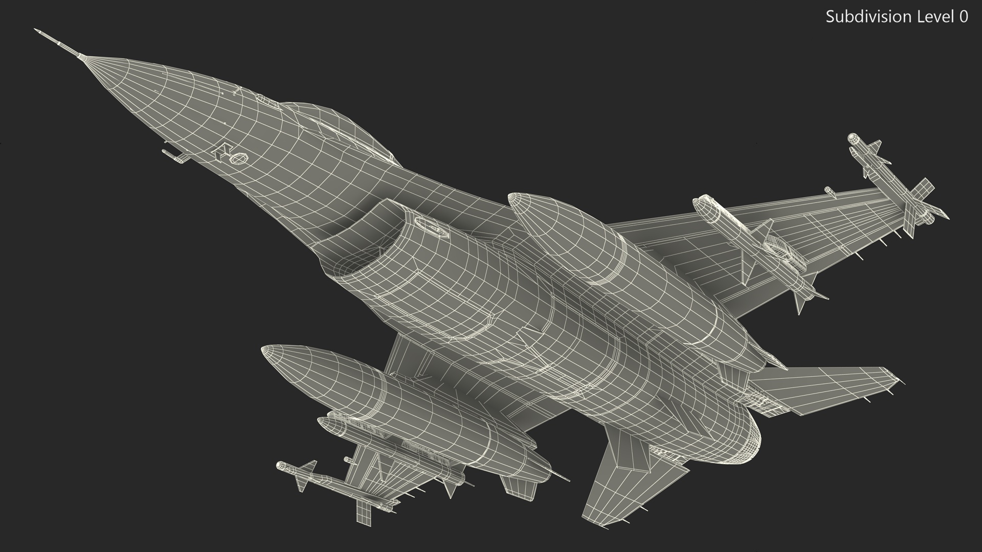 Fighter F-16 with Missile Launcher LAU-129 Rigged 3D model