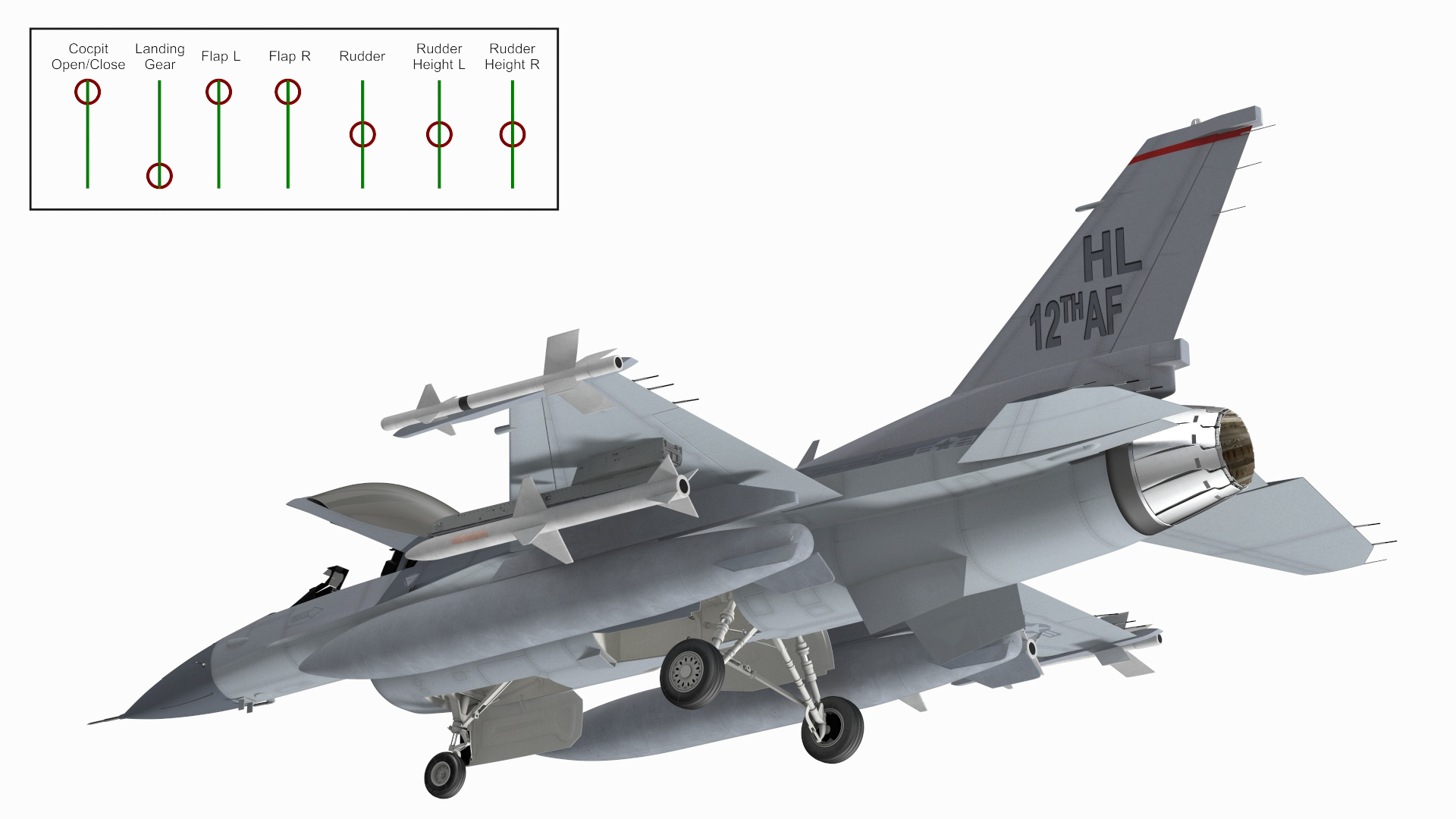 Fighter F-16 with Missile Launcher LAU-129 Rigged 3D model