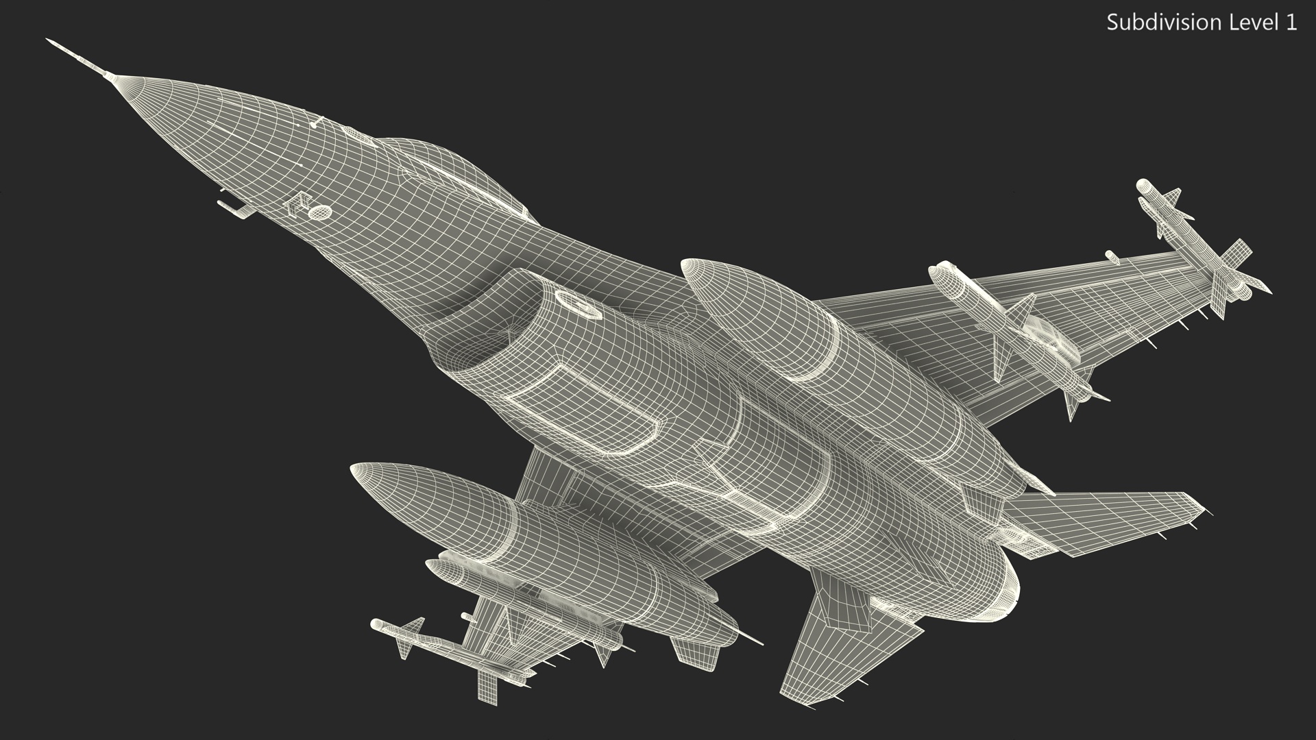 Fighter F-16 with Missile Launcher LAU-129 Rigged 3D model