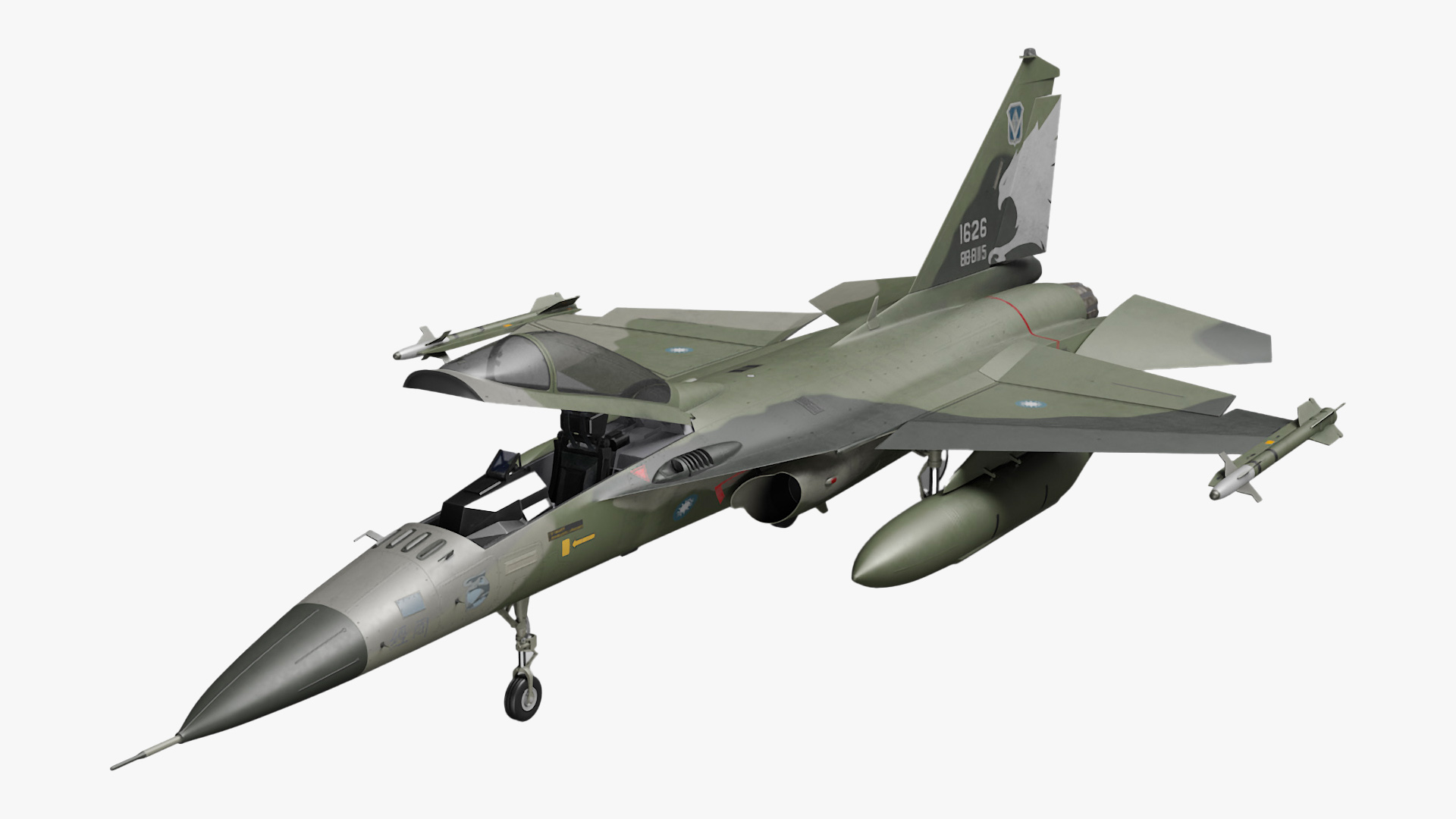 3D model AIDC F-CK-1 Ching-Kuo Fighter Jet Green Rigged for Maya