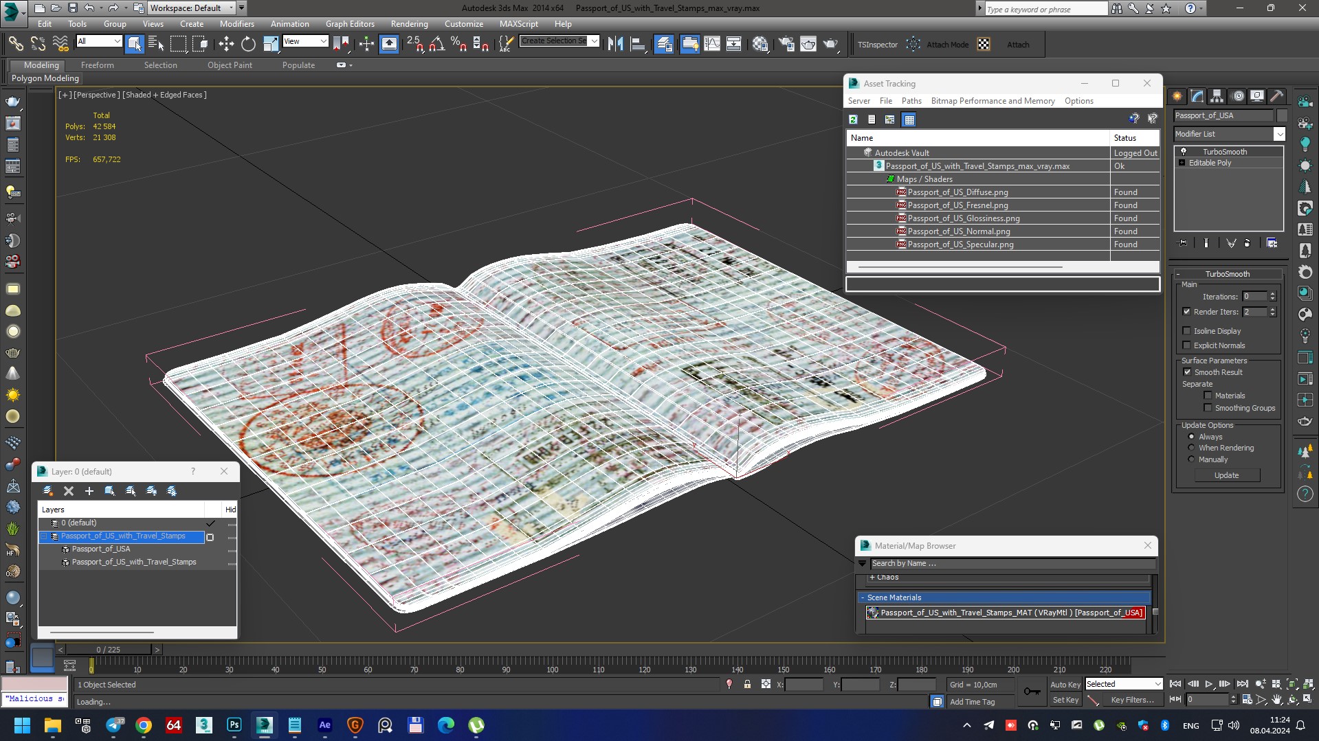 3D Passport of US with Travel Stamps model