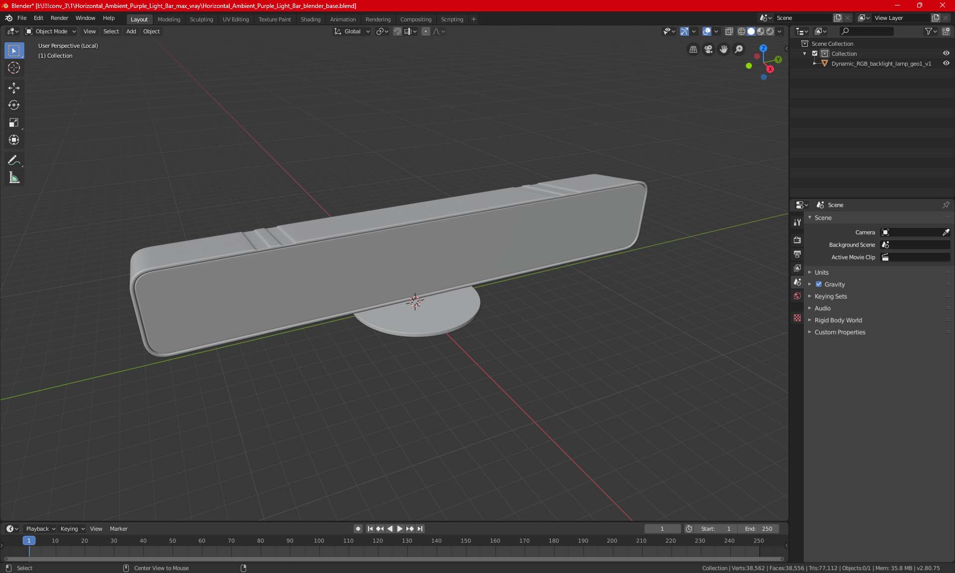 3D Horizontal Backlight Lamp Switched Off for 3D Print