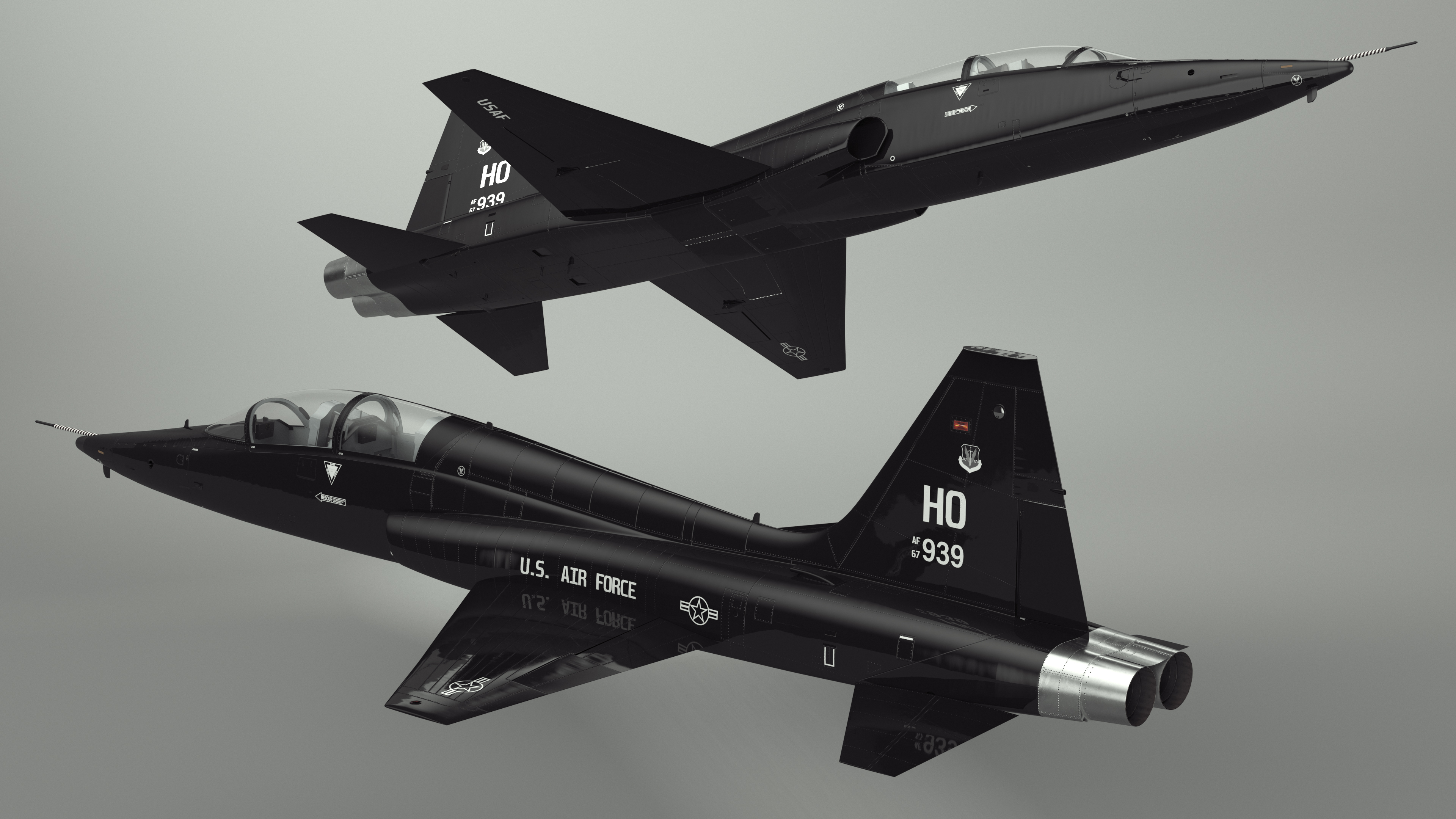 Jet Trainer T-38 Talon USAF Black Simple Interior 3D model