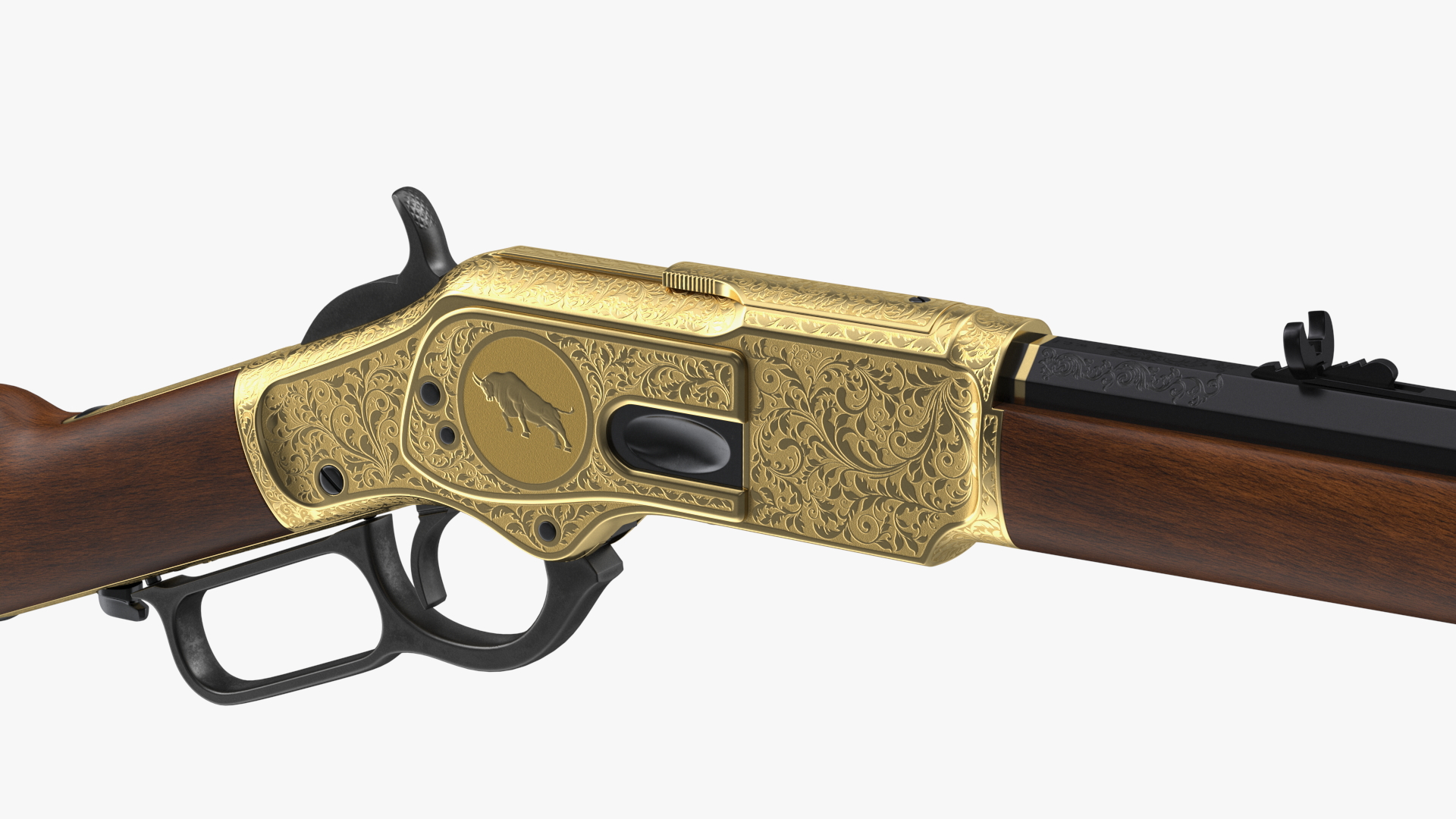 Engraved Winchester Model 1873 Golden Case 3D