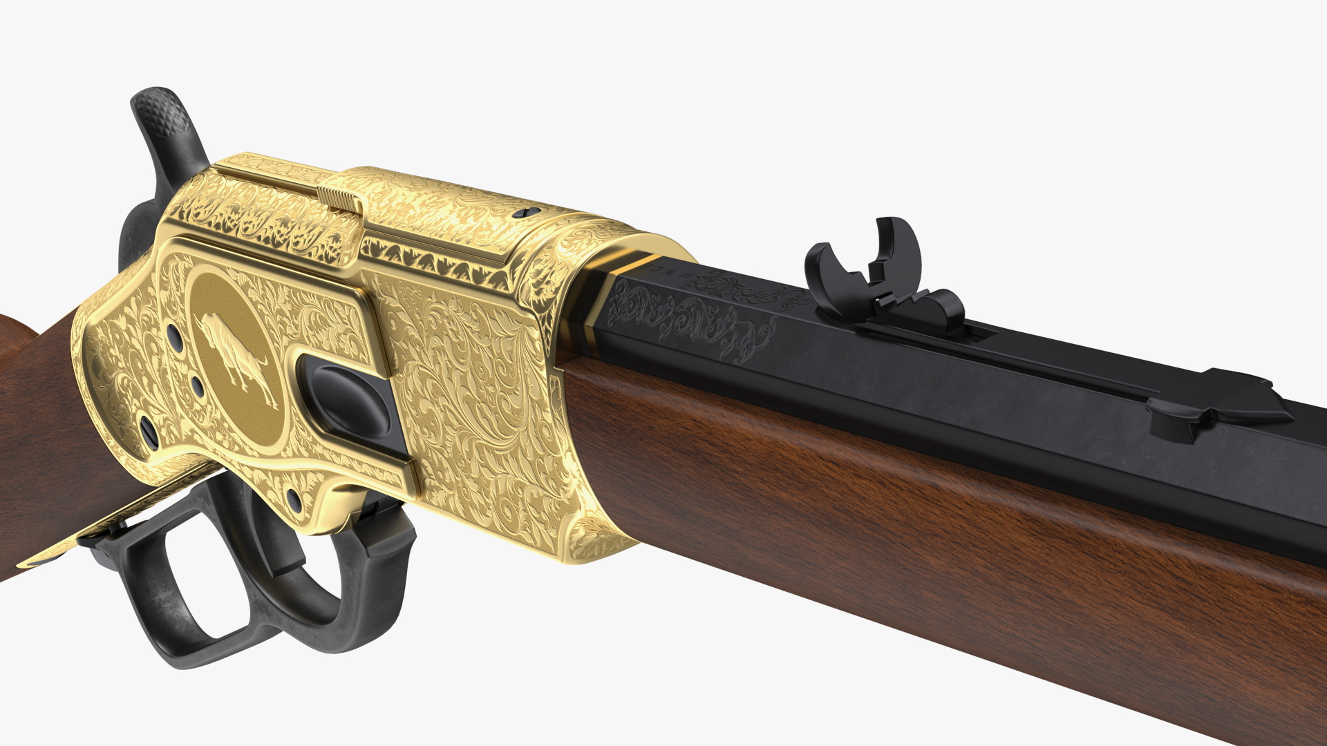 Engraved Winchester Model 1873 Golden Case 3D